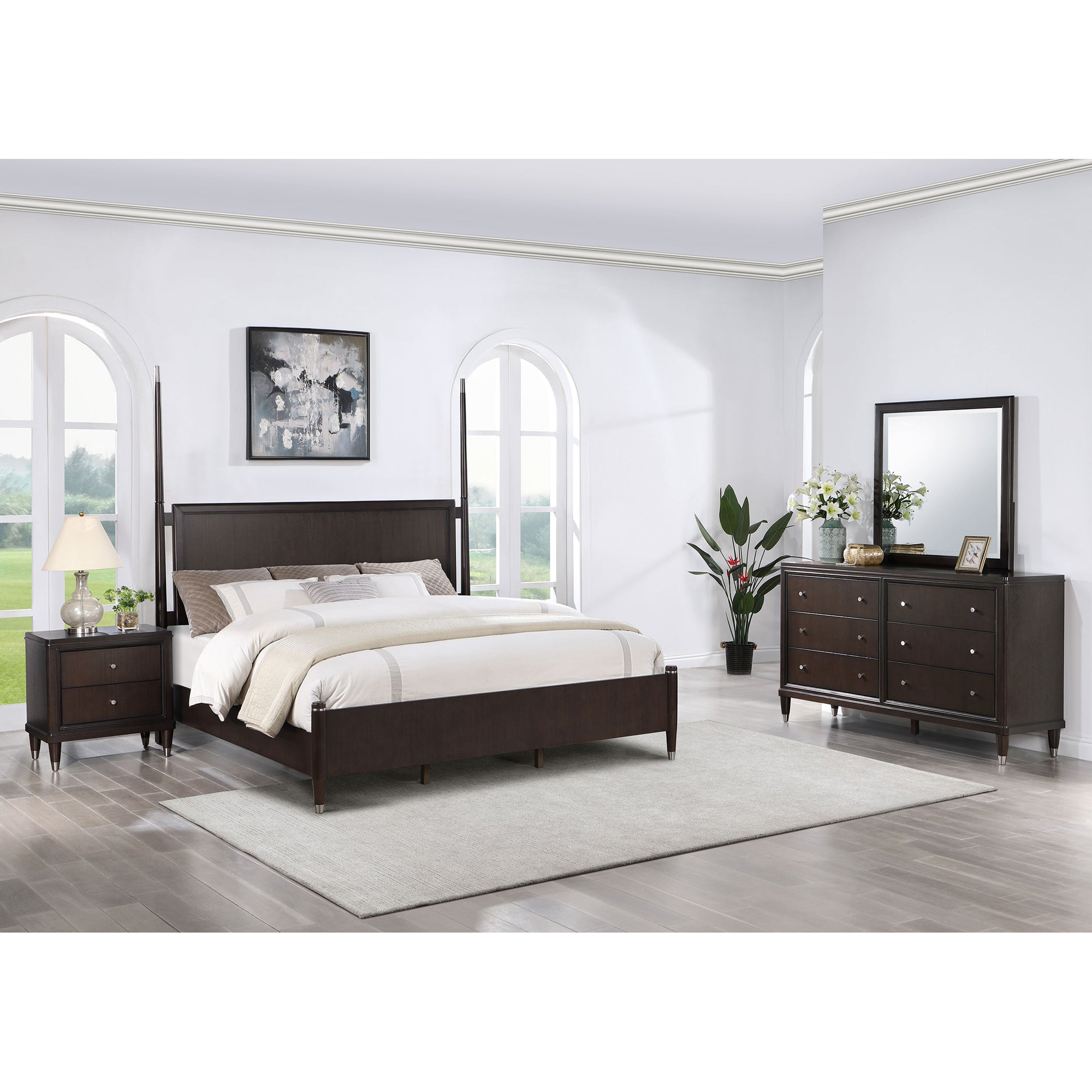 Niguel Brown 4-Piece Poster Bedroom Set: Timeless Elegance