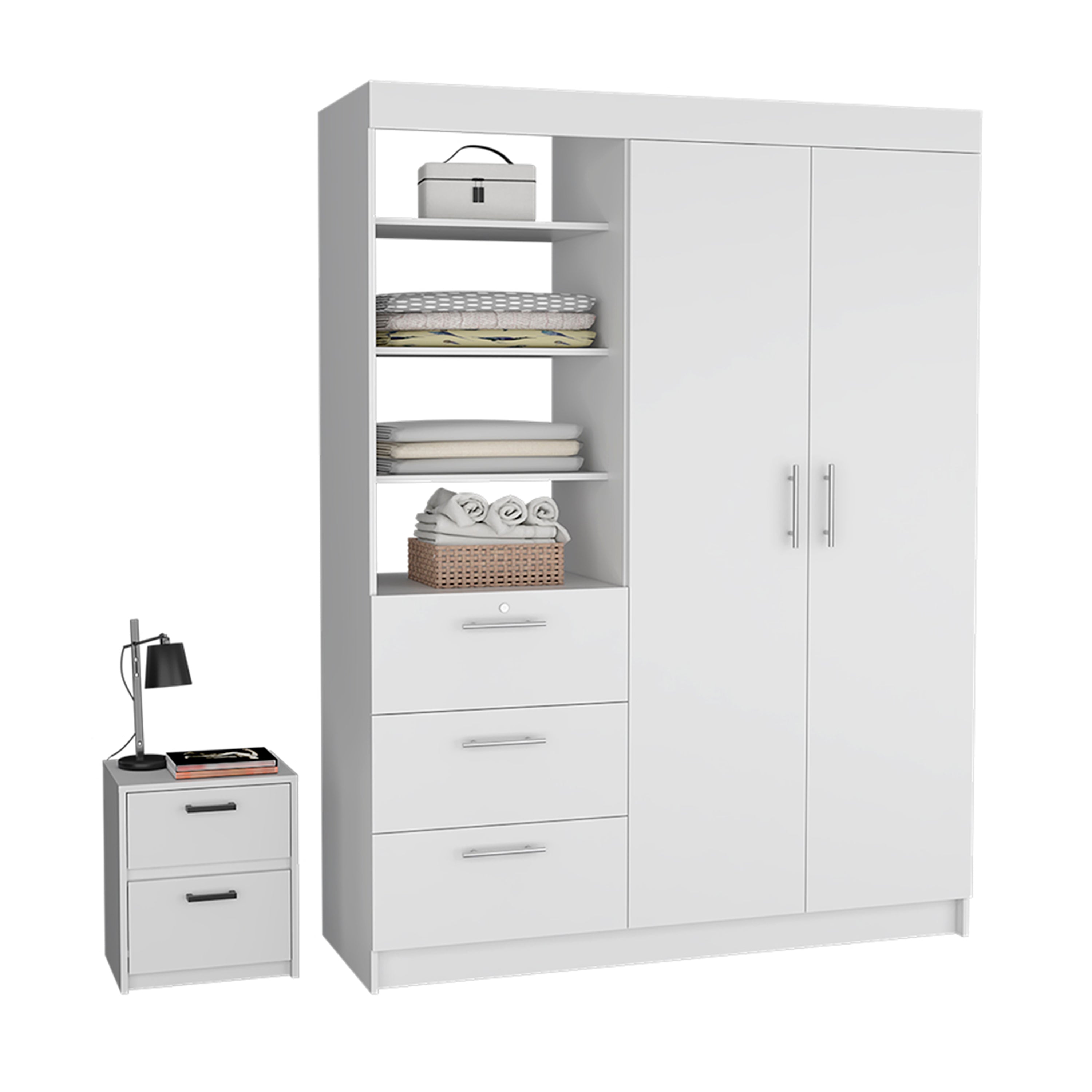 Karval White 2-Piece Bedroom Set: Armoire + Nightstand