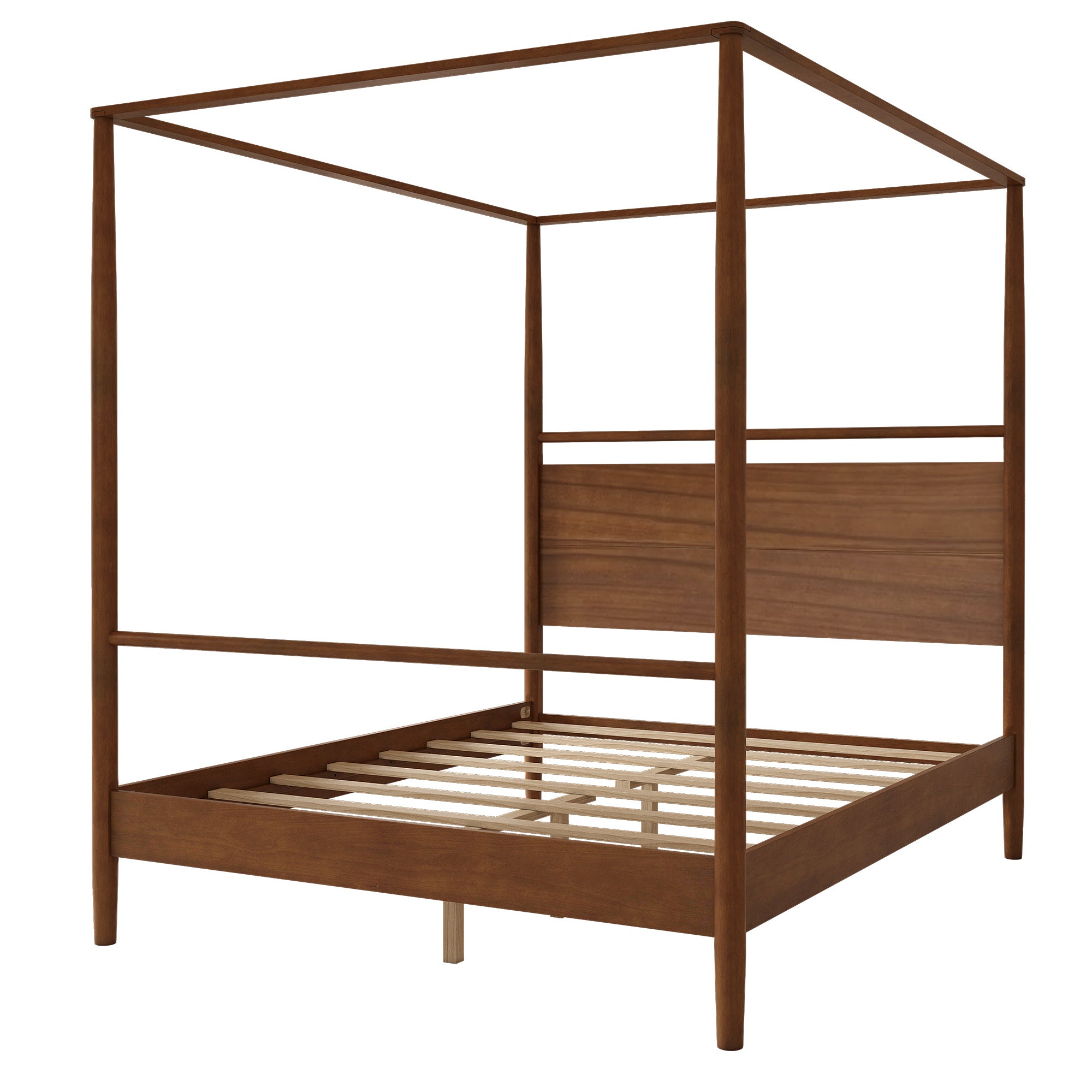 Solid Wood Canopy Bed Frame 4 Poster Queen Walnut No Box Spring