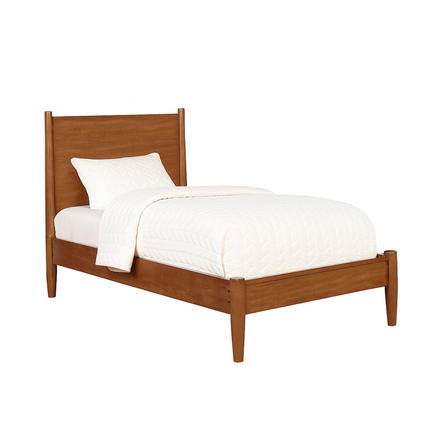 Mid-Century Modern Twin Wooden Platform Bed - Oak Finish
