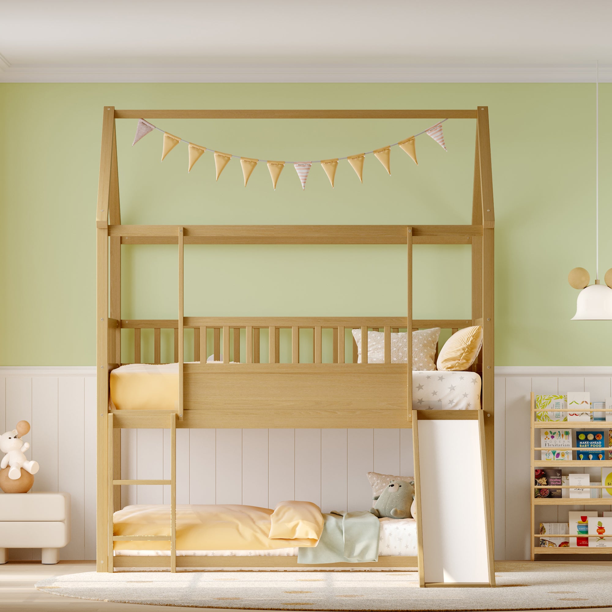 House Floor Bunk Bed: Twin Over Twin with Convertible Slide & Ladder