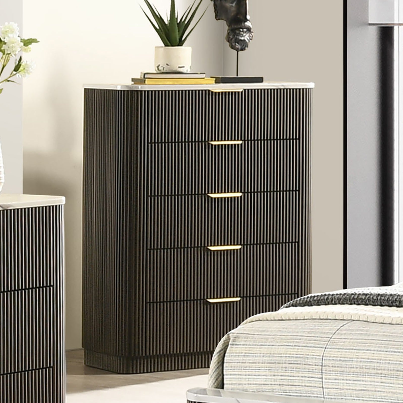 Contemporary Dark Walnut Chest | Marble Top Bedroom Furniture