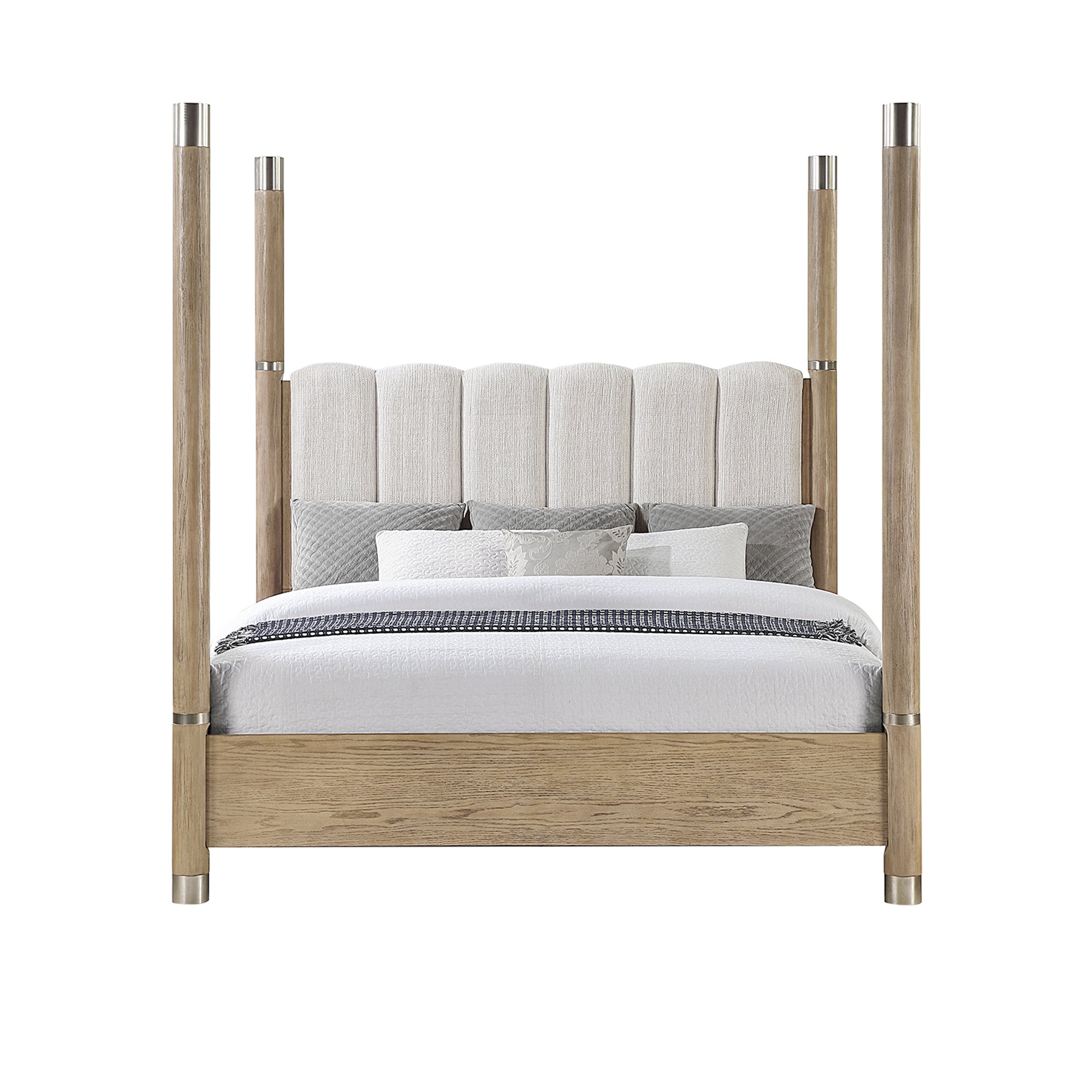 Sarai Brown Queen Bed: Plush Upholstered Headboard, Metal, Low Profile
