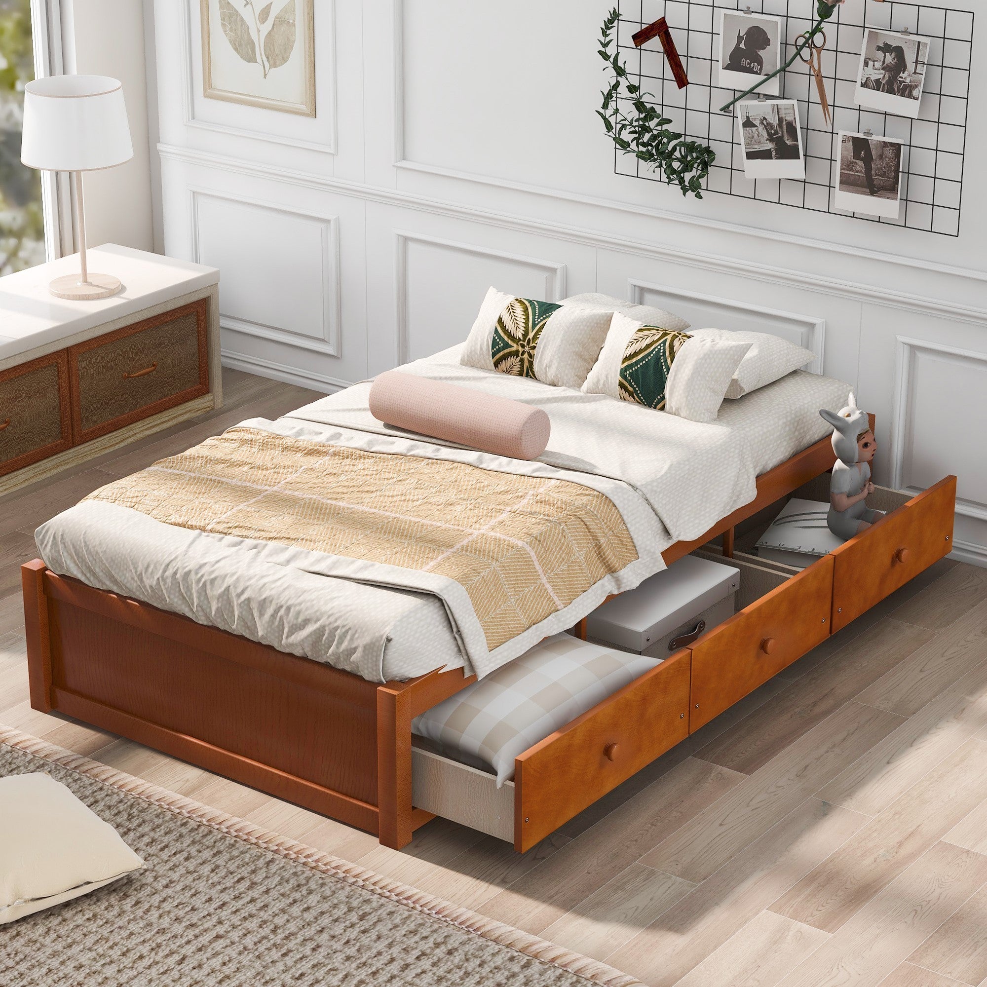 Orisfur Twin Platform Bed: 3 Drawer Storage