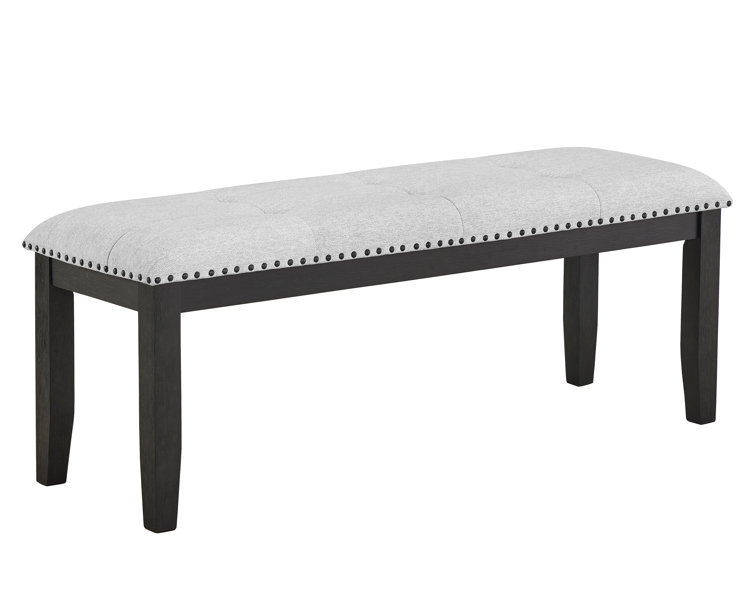 Transitional Light Gray Upholstered Dining Bench w/ Nailheads