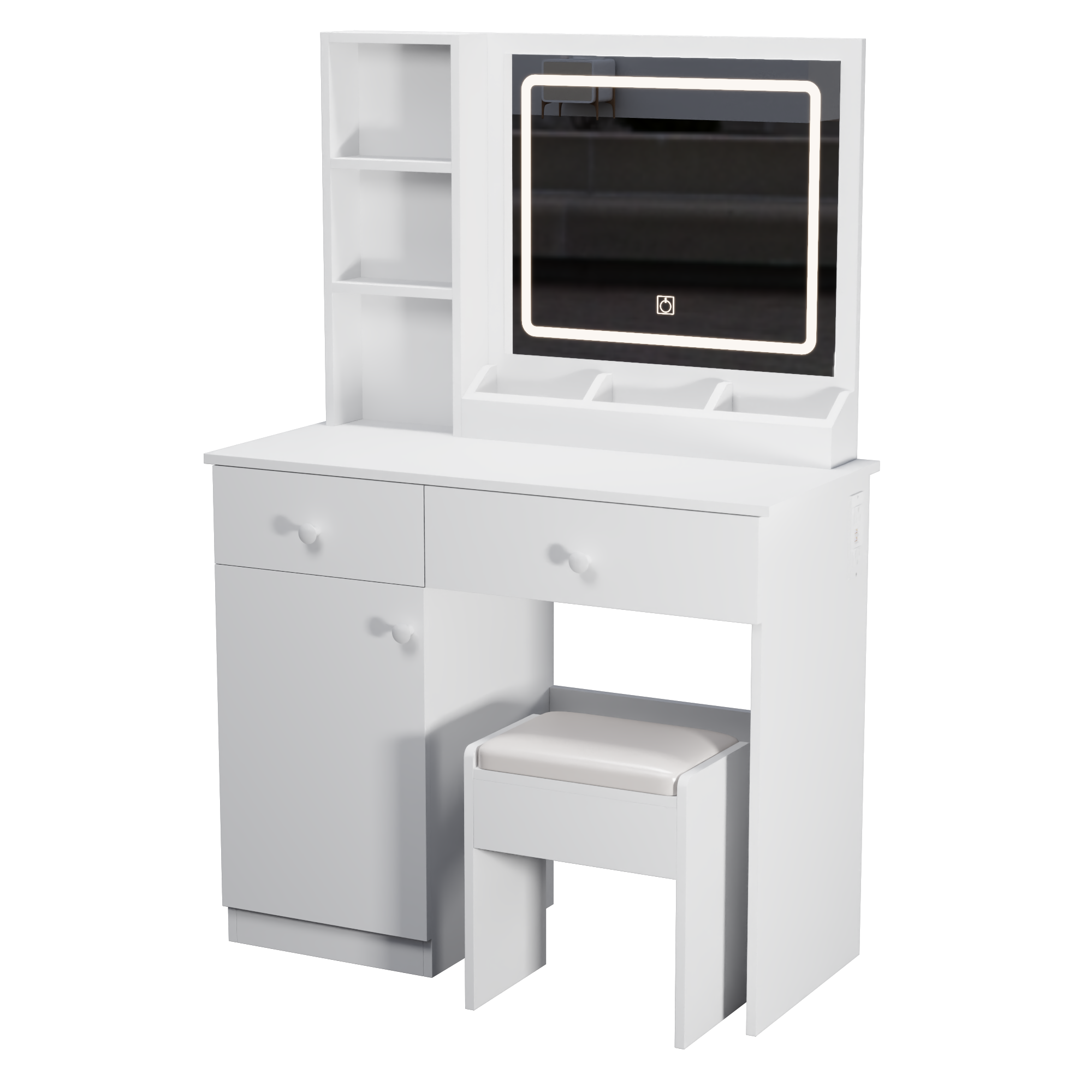 White Vanity Desk w/ Mirror, Lights & 2 Drawers, Makeup Table