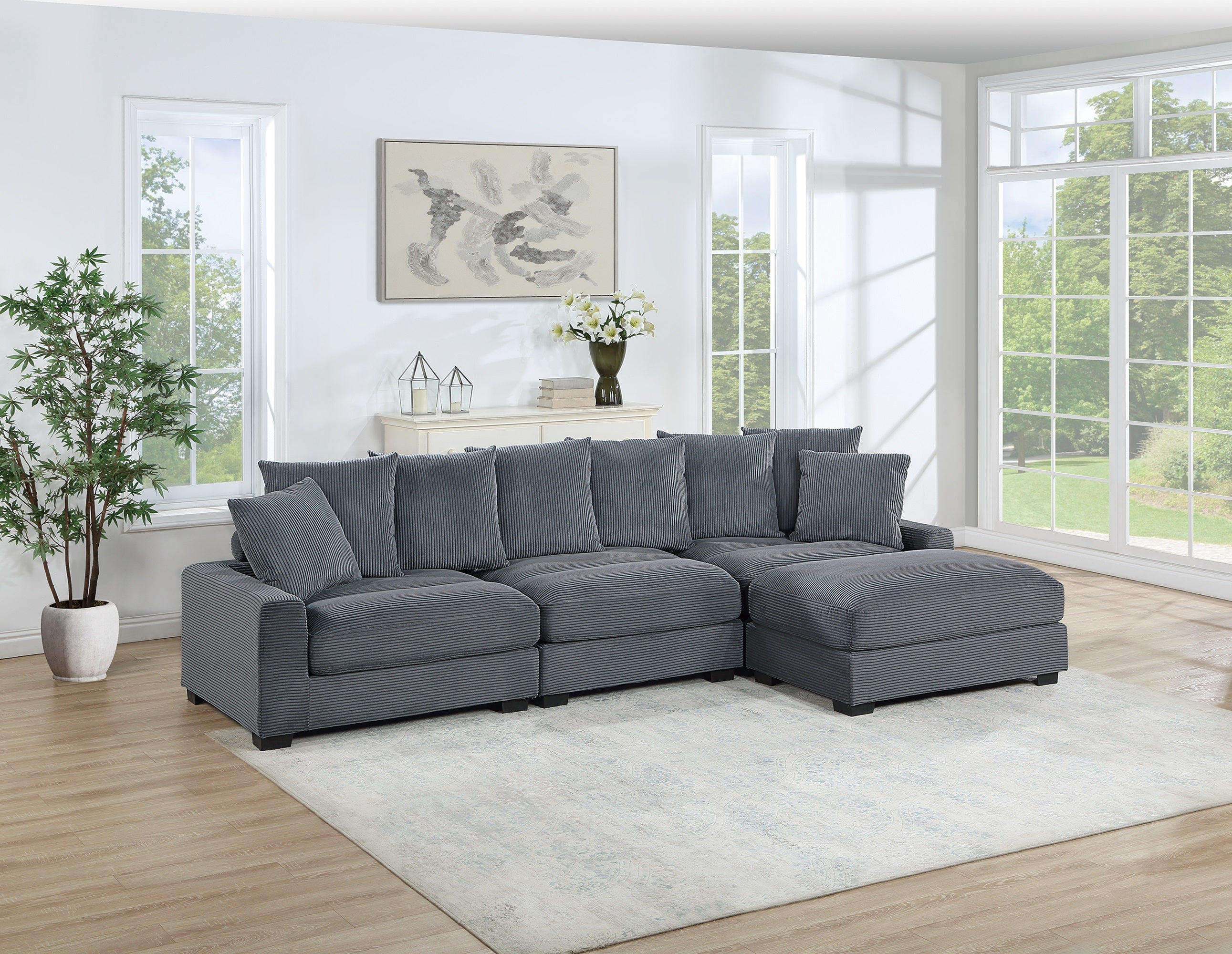 Dark Gray Corduroy 4pc Modular Sectional Sofa Set