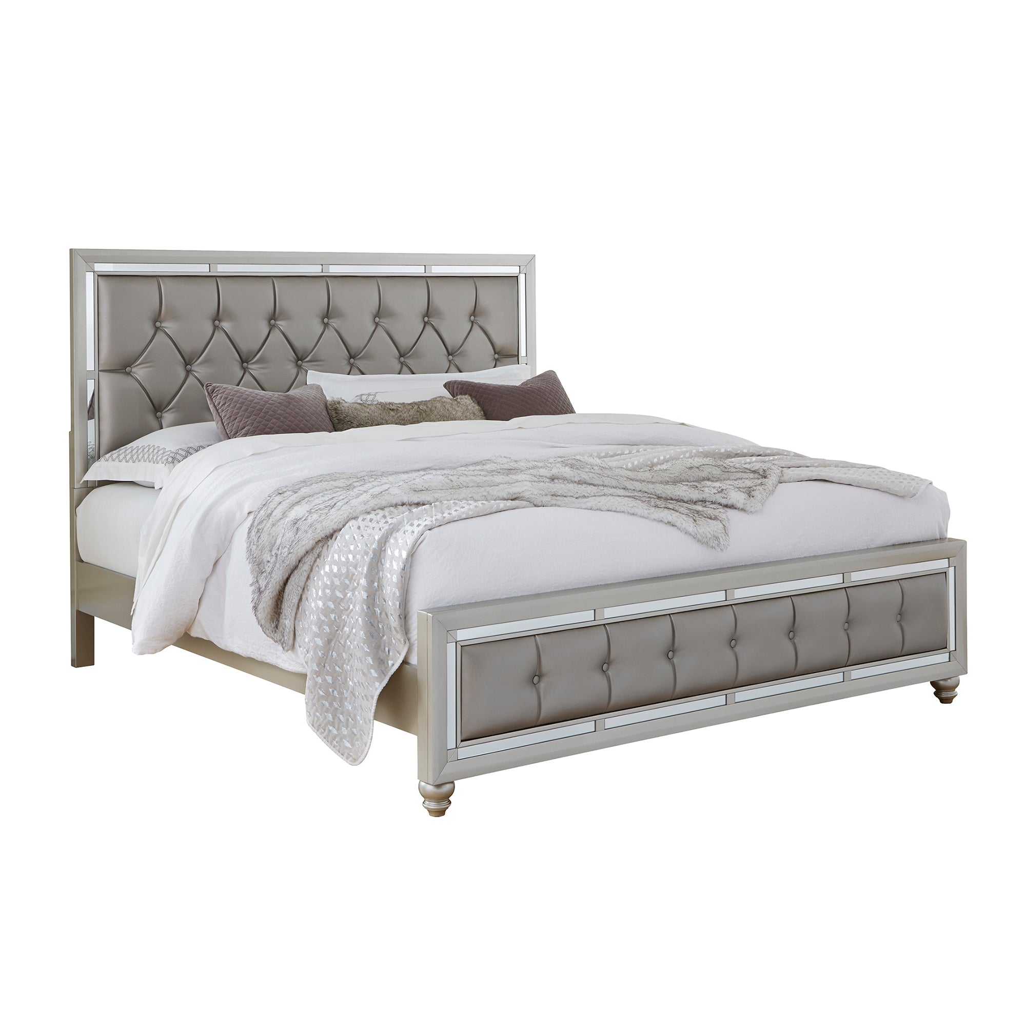 CHLOE Contemporary Silver King Bed | Tufted Gemstone Headboard
