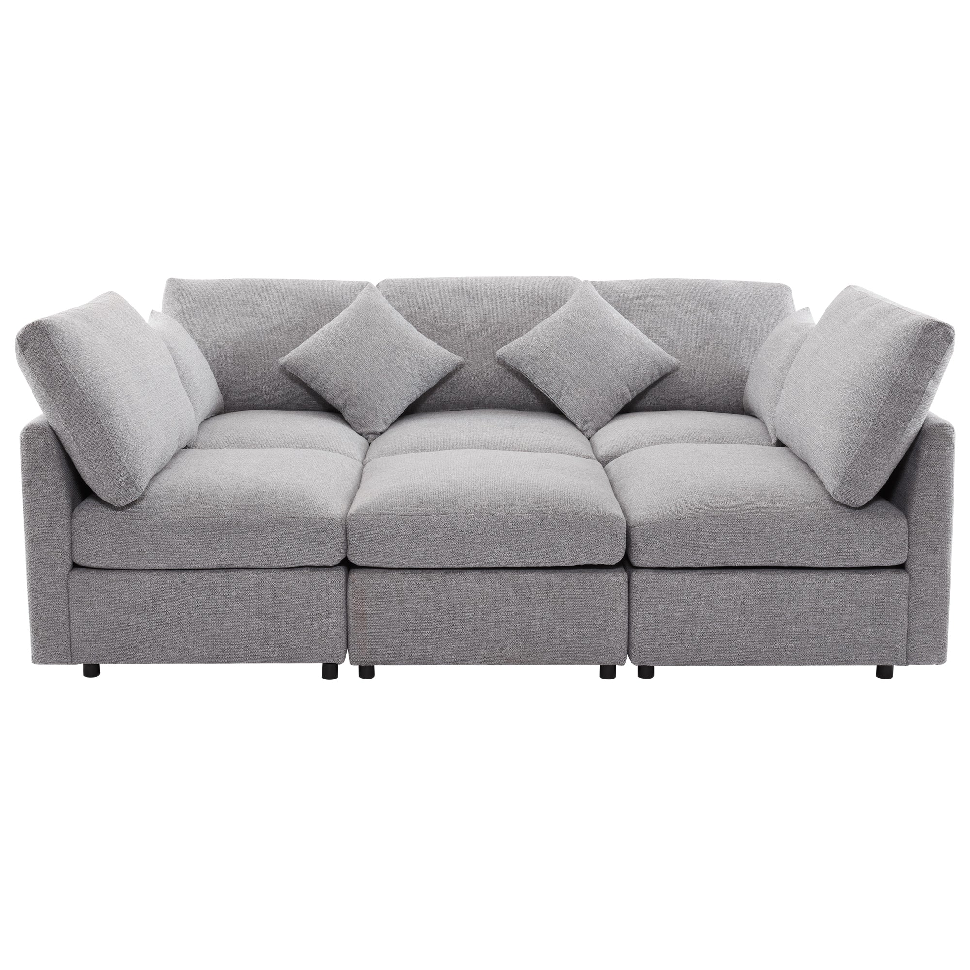 Modular Sectional Sofa L/U-Shape, Ottoman, USB, Grey Chenille