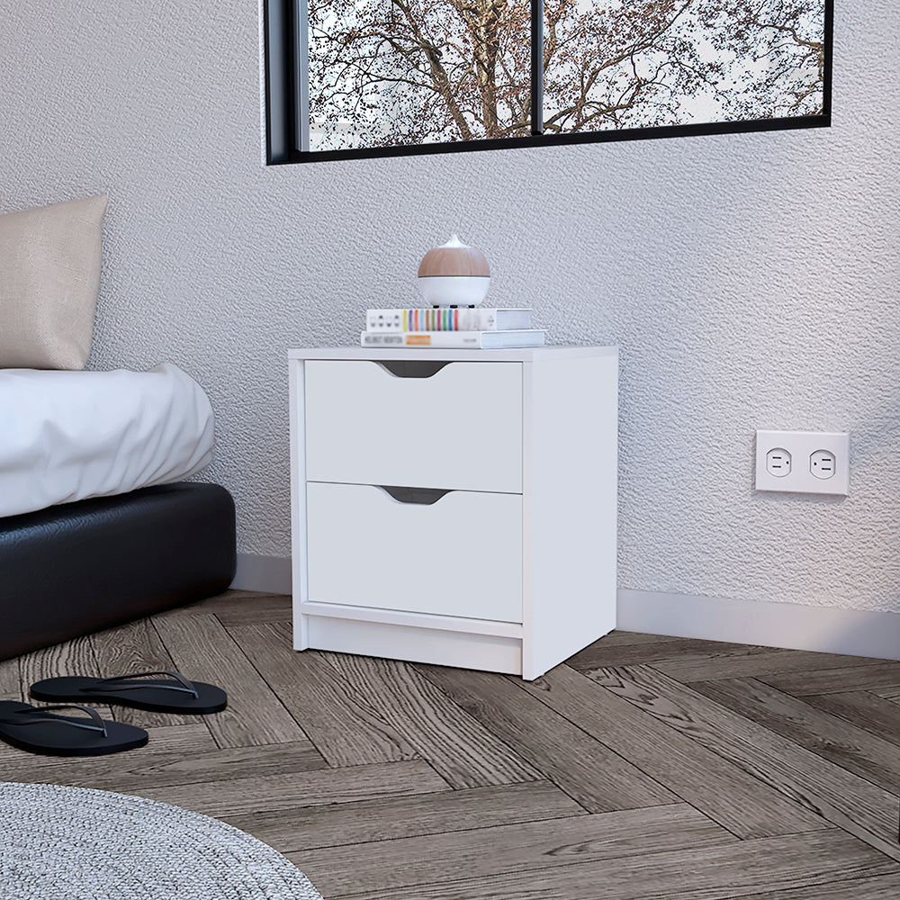 White Gandu Nightstand with 2 Drawers - Modern Bedroom Storage Solution