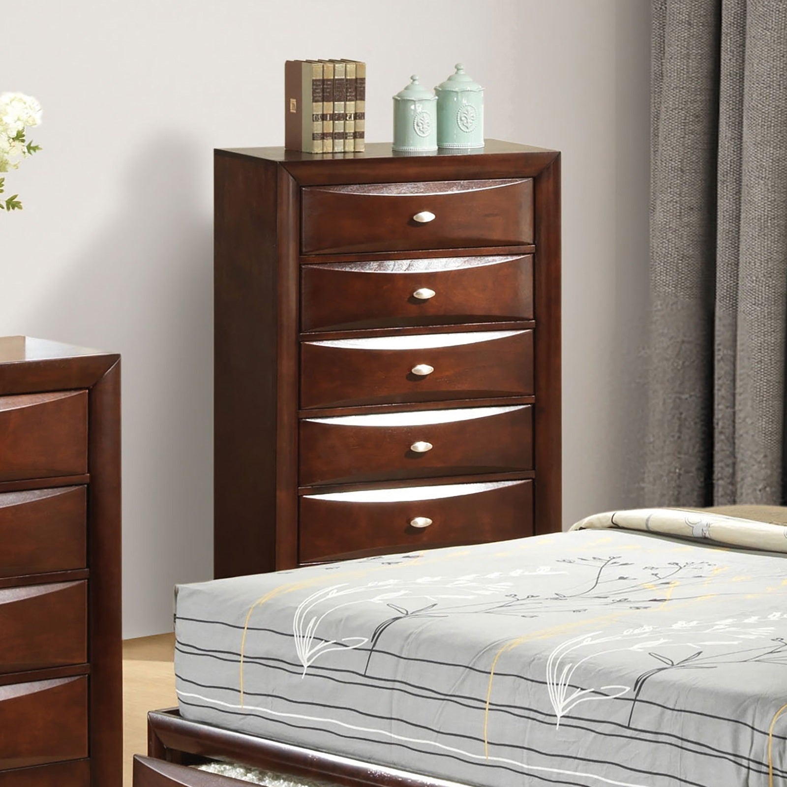 Dark Cherry 5-Drawer Chest with Oval Knobs | Transitional