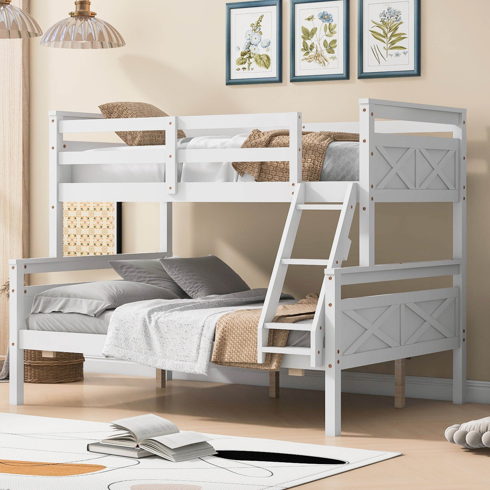 White Twin Over Full Bunk Bed | Ladder & Safety Guardrail