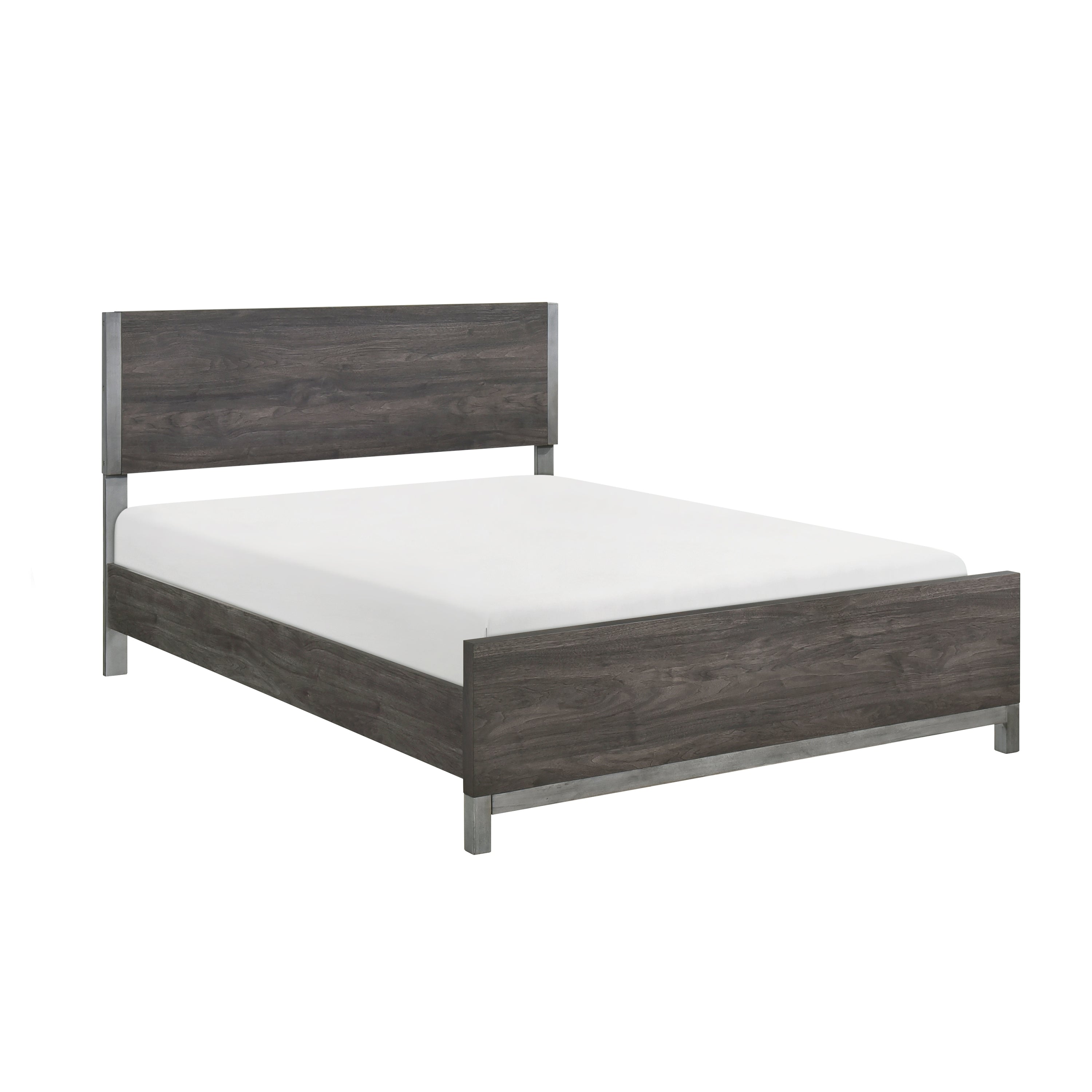 Modern Sleek Bedroom Furniture: Full Bed Brownish Gray & Antique Silver
