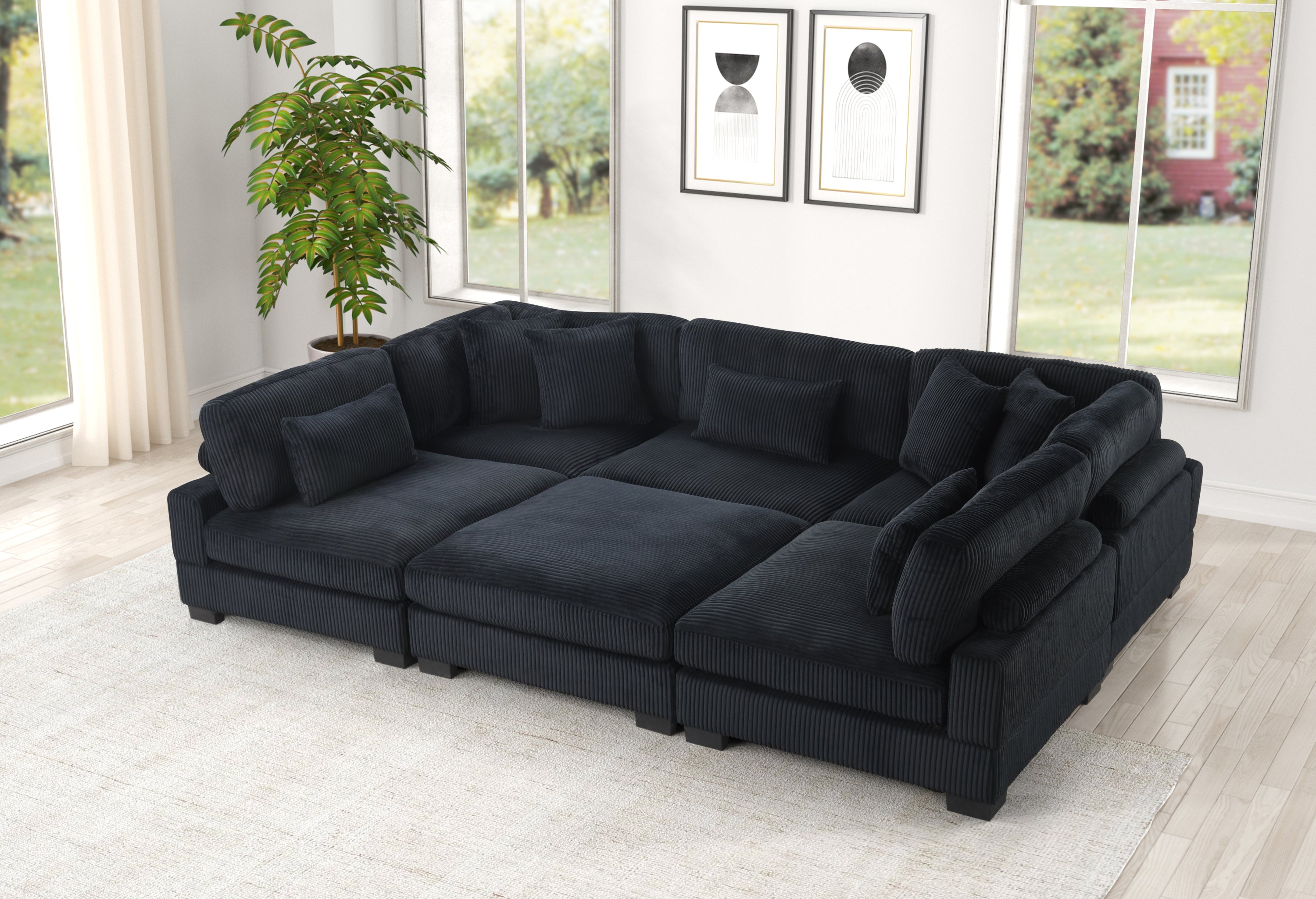 Bentley Black Corduroy Modular Sectional Sofa Modern Style