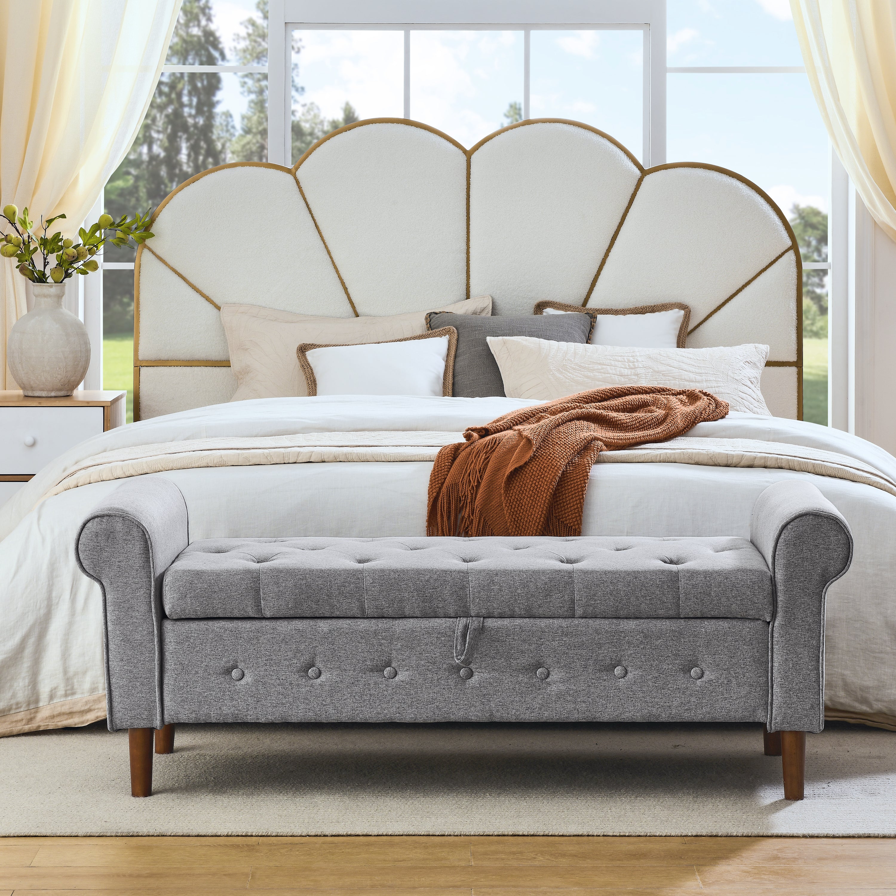 62" Grey Tufted Storage Bench Ottoman for Bedroom