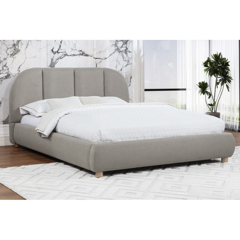Modern Contemporary Queen Upholstered Burlap Platform Bed Light Tan