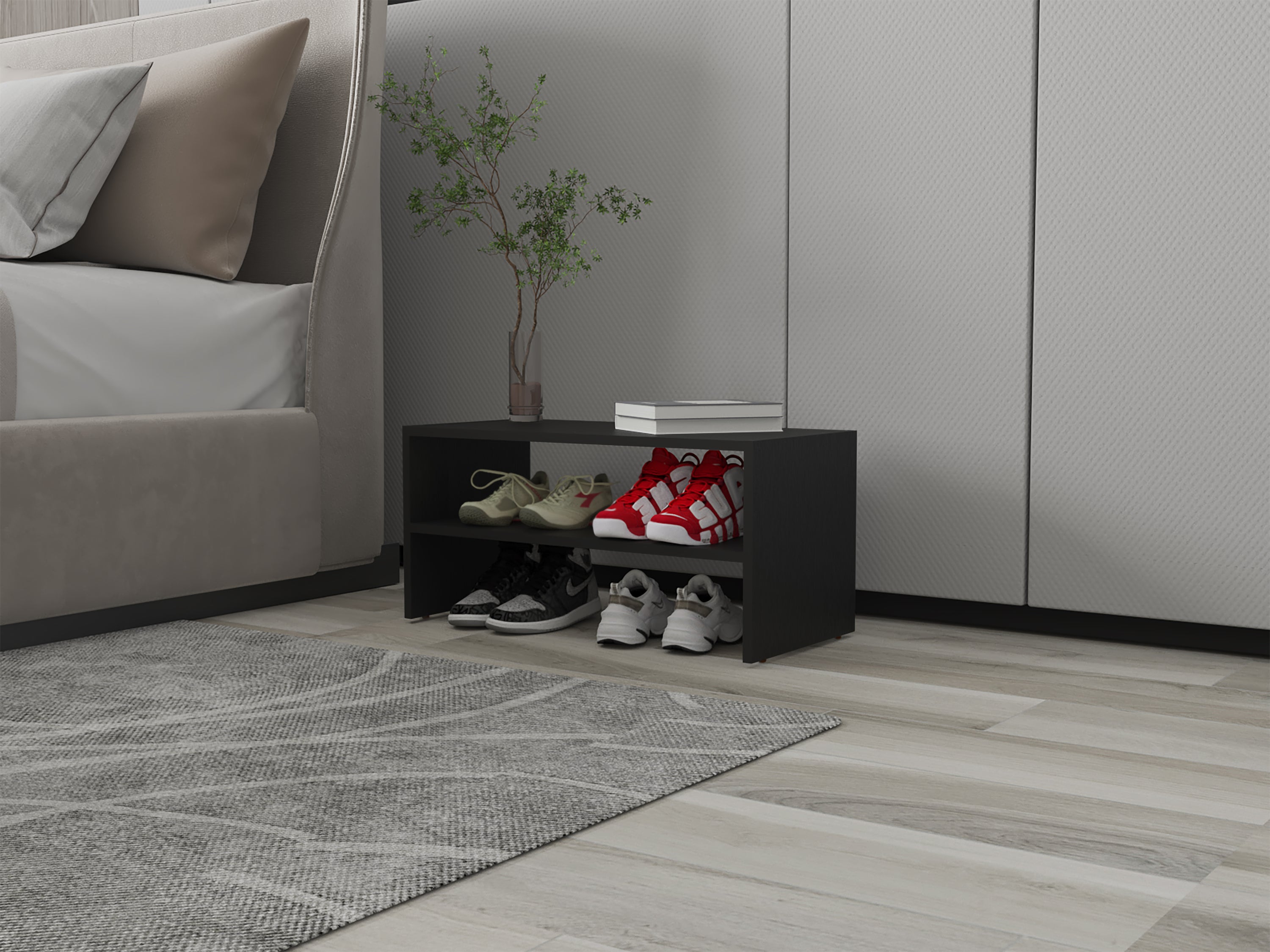 Norris Black Melamine 2-Shelf Shoe Rack Storage