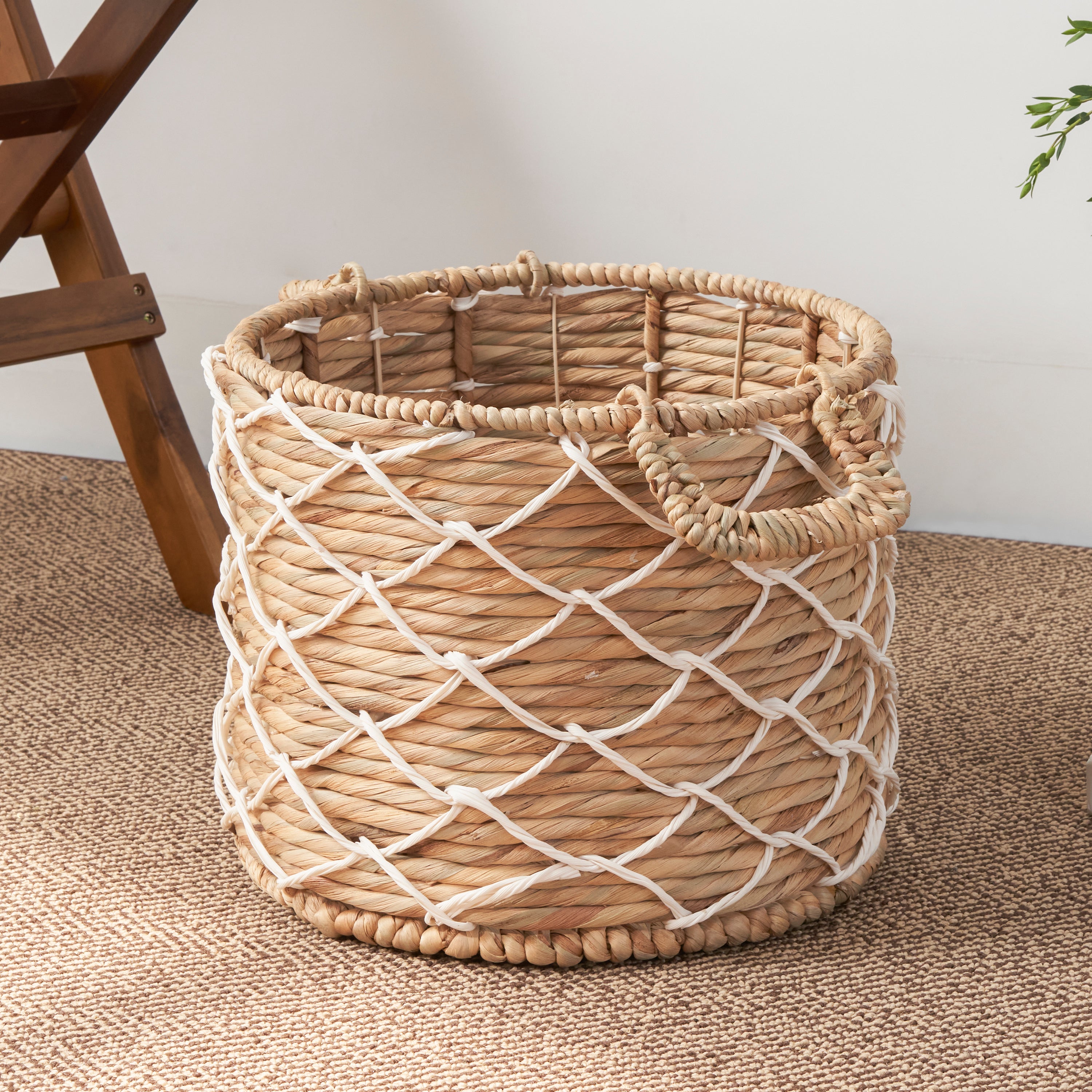 Round Woven Water Hyacinth Storage Basket Natural Brown