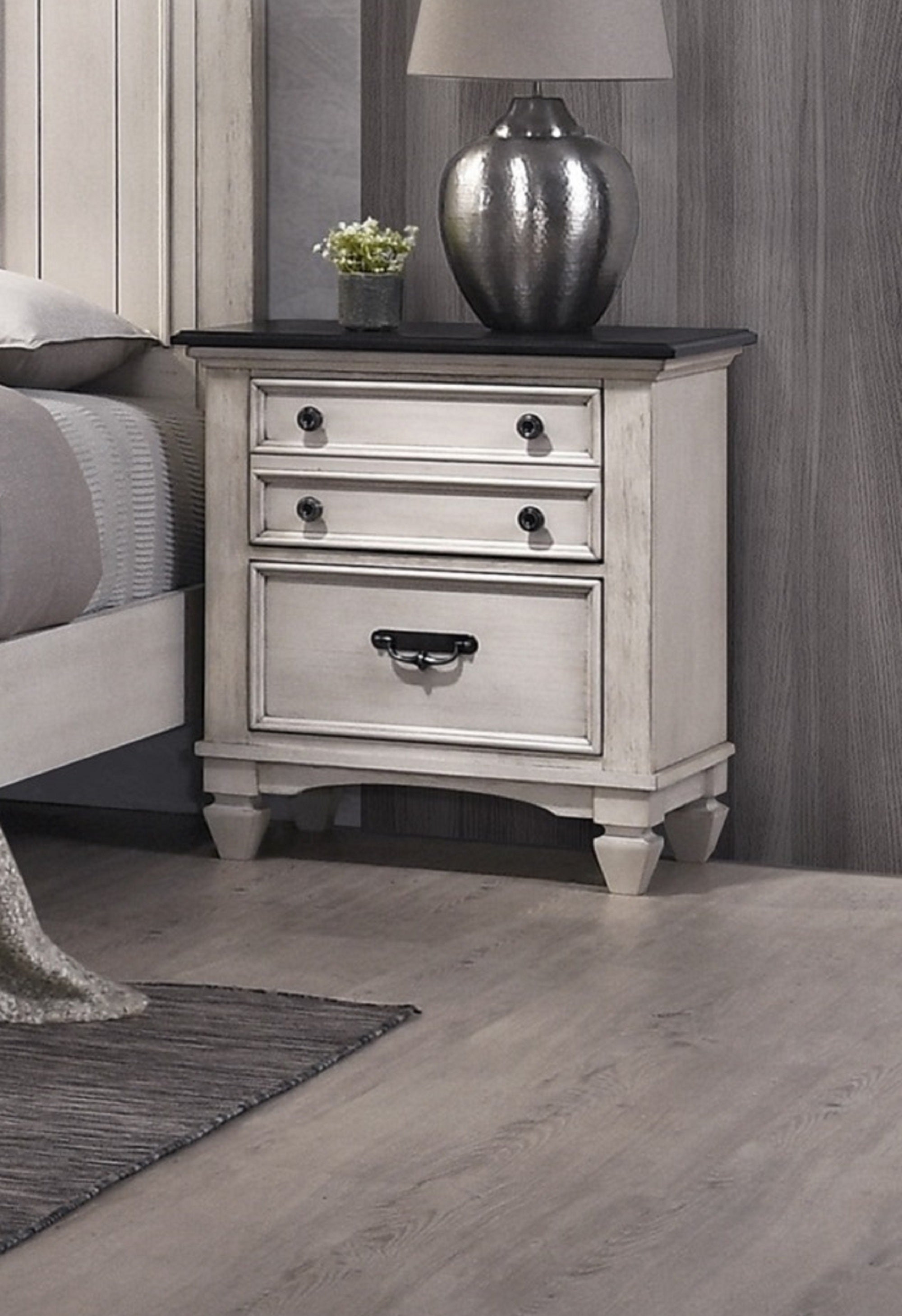 Two-Tone Bedroom Nightstand End Table with Storage Drawers