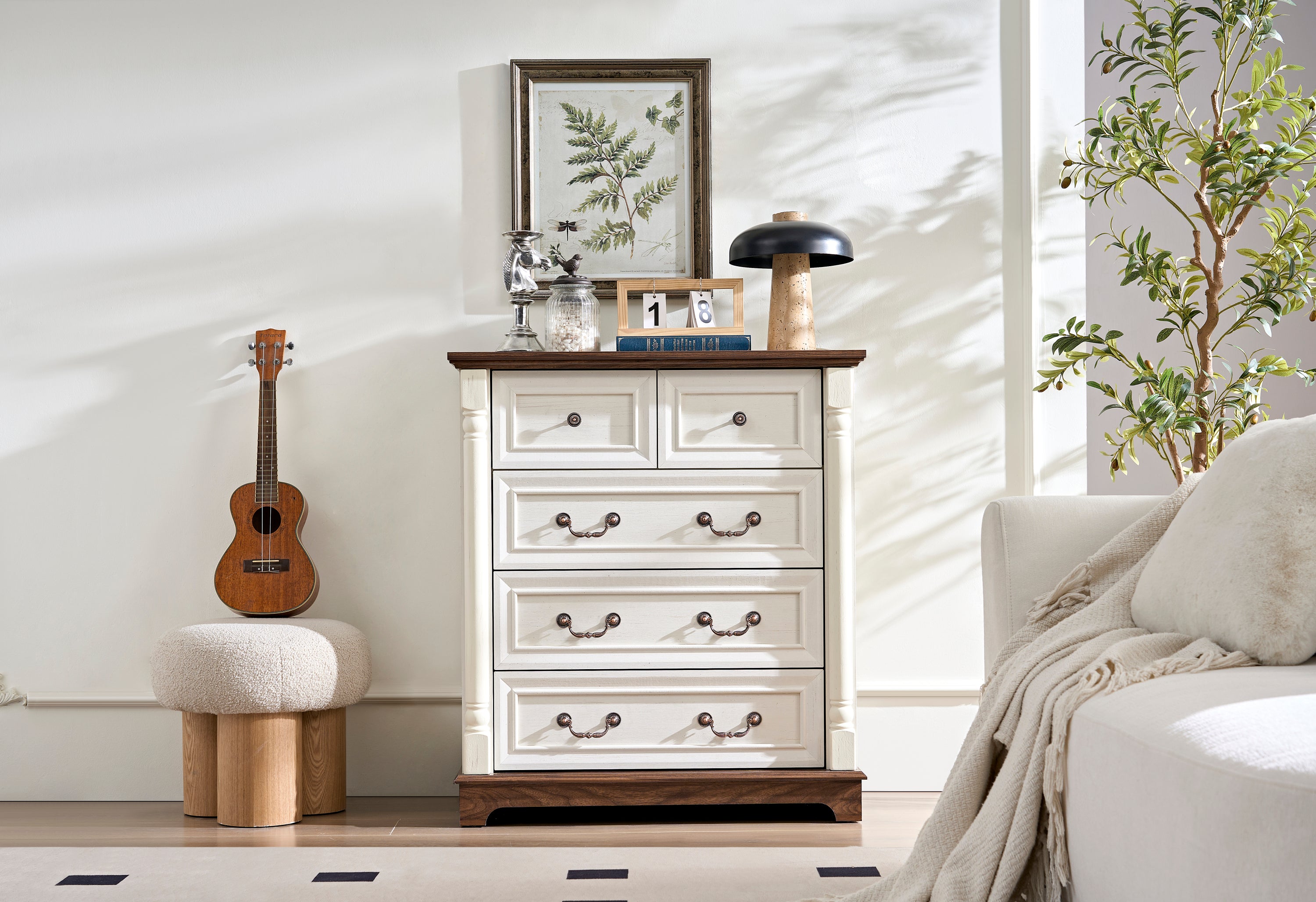 Farmhouse Rustic 5-Drawer Dresser Chest Bedroom Storage