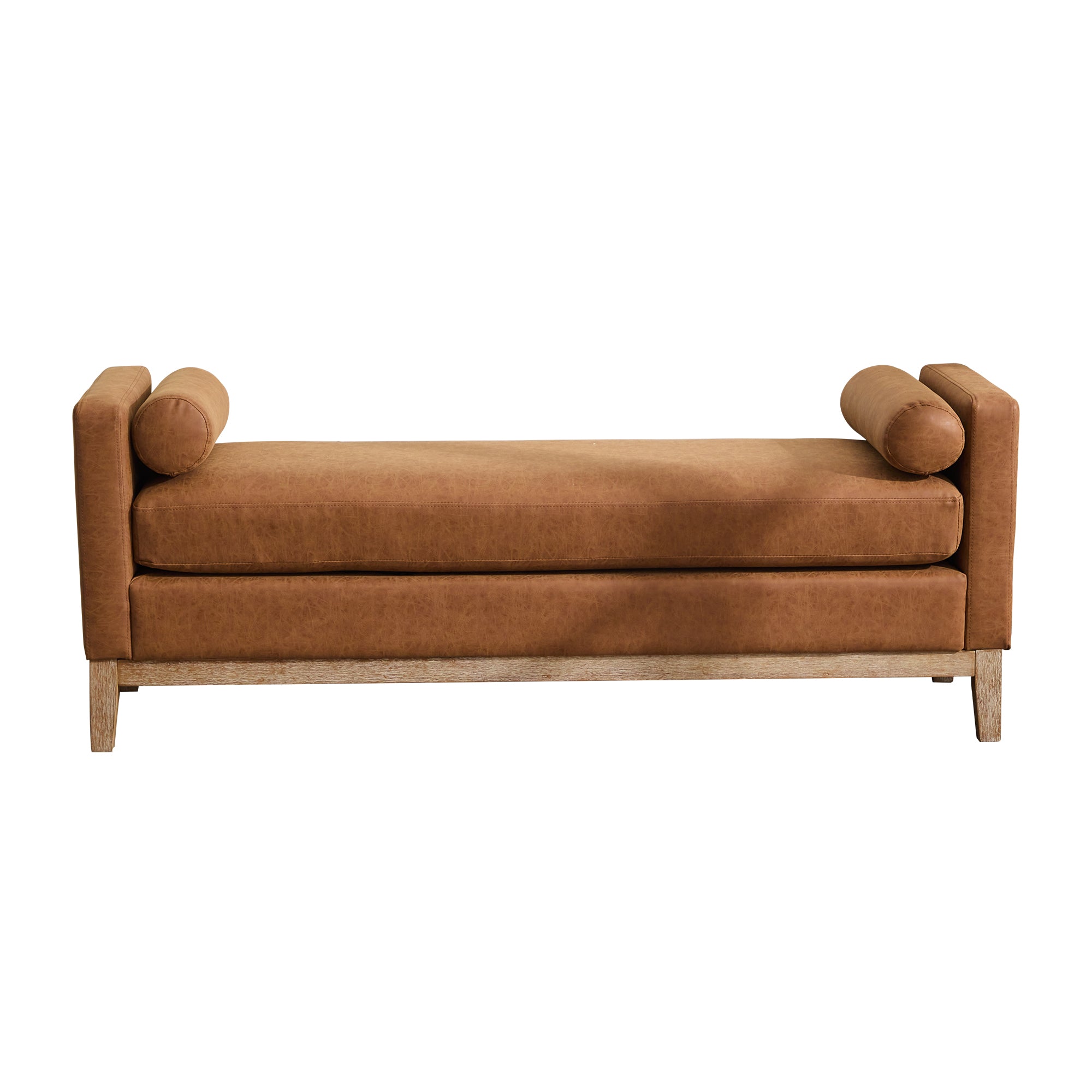 Elegant Brown PU Upholstered Bench Daybed Ottoman, Wood Legs