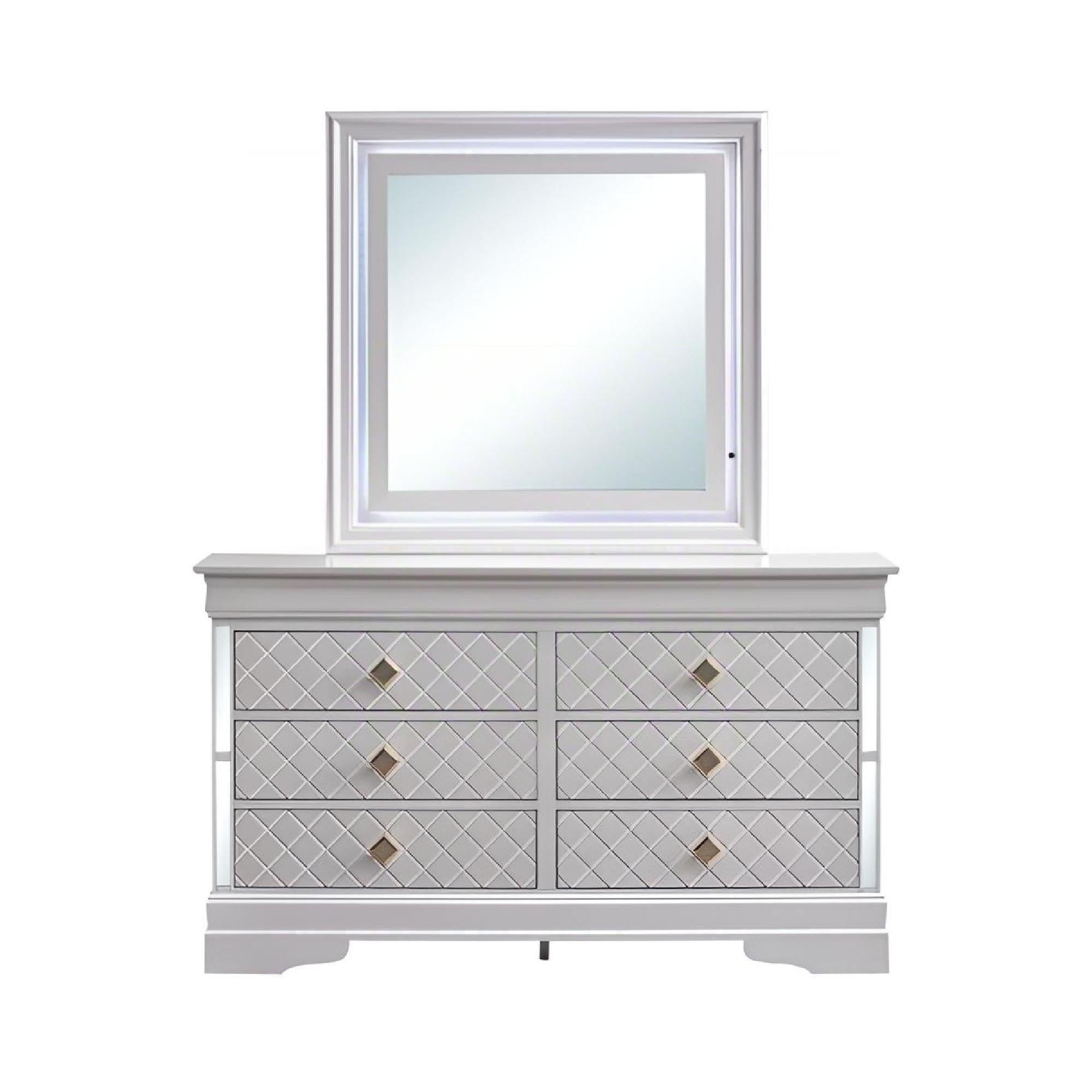 Verona G6735-D Pearl White Dresser Gold Handles 59-inch