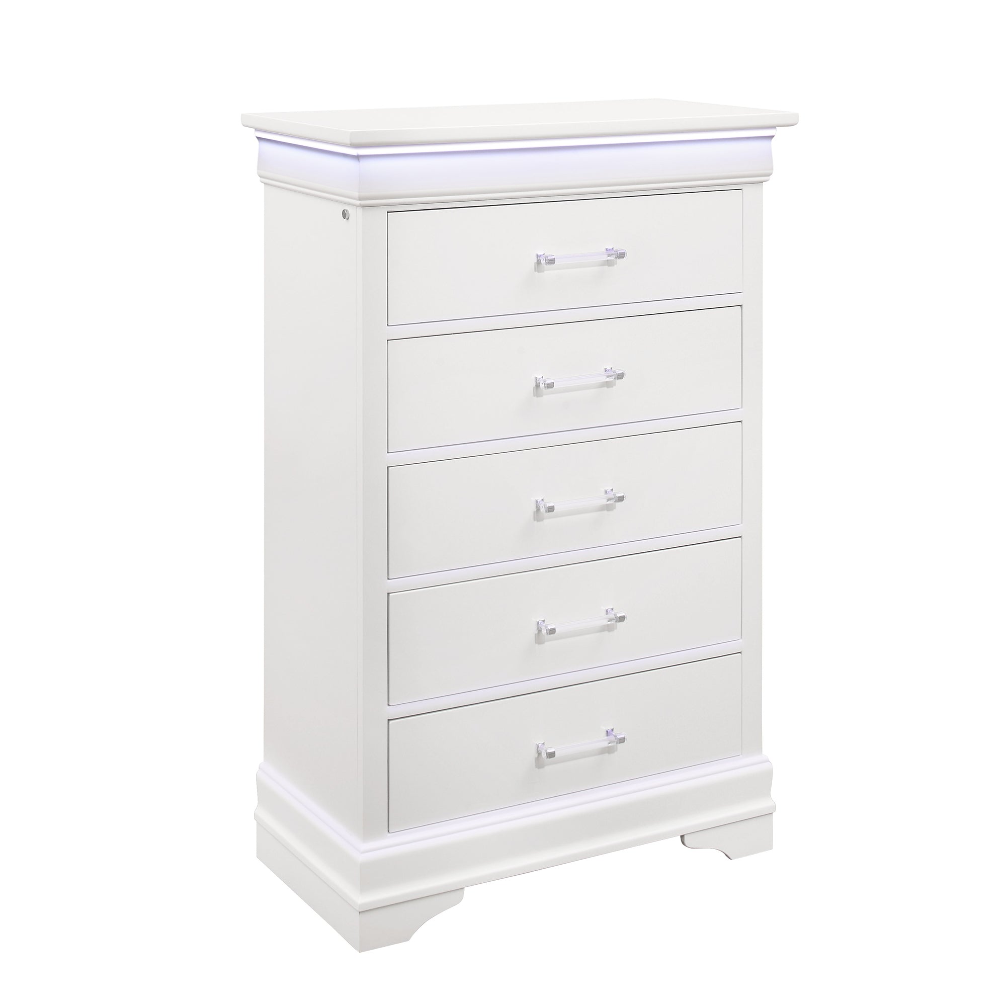 Charlston White 5-Drawer LED Chest: Wood & MDF Storage