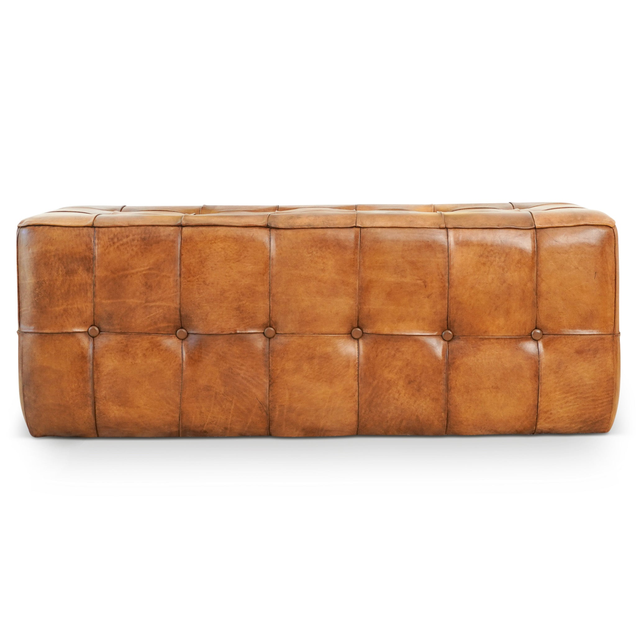 Benjiro Mid-Century Modern Tan Leather Bench Ottoman
