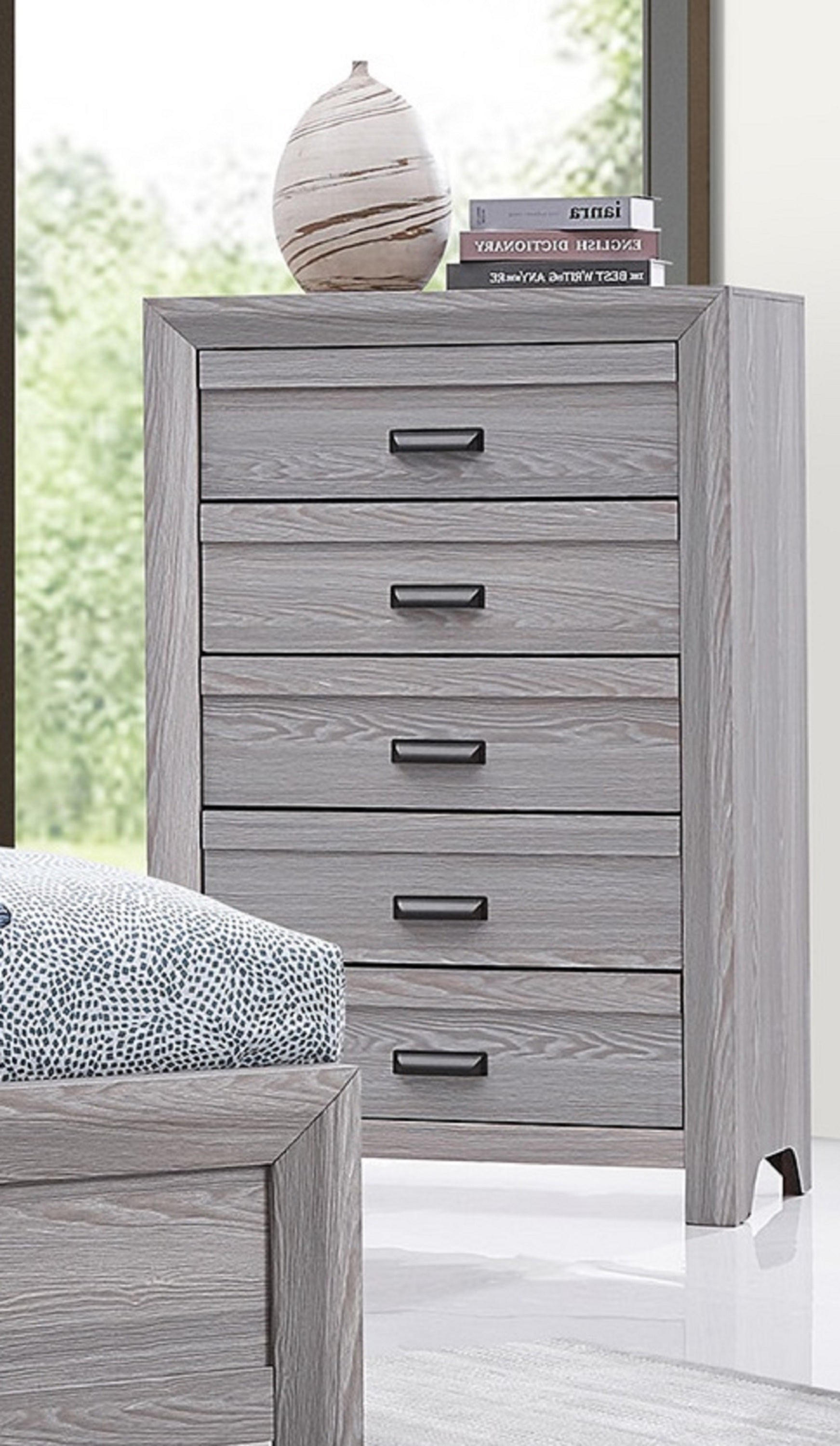 Contemporary 5-Drawer Chest - Gray Driftwood Rustic Bedroom