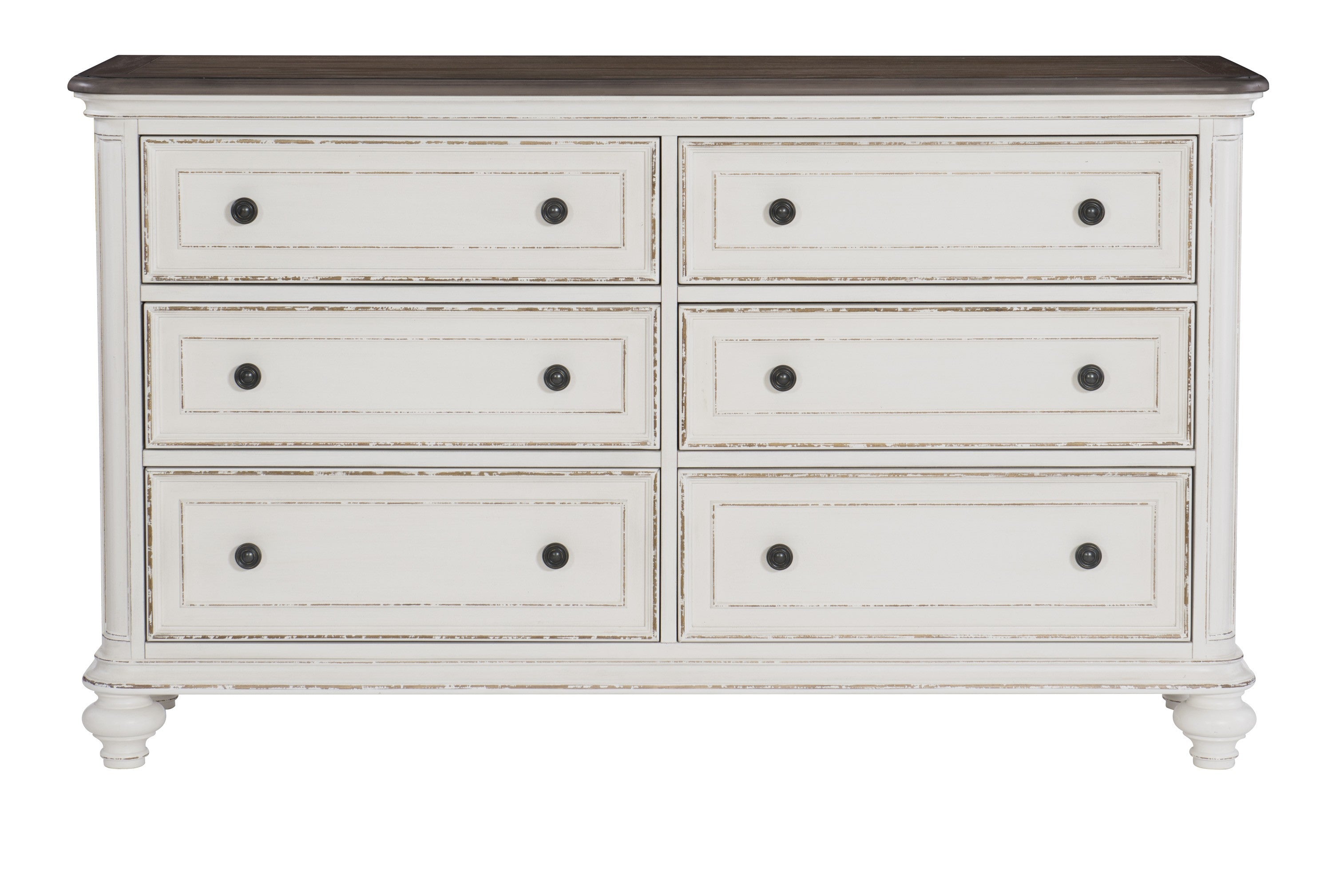 Traditional Antique White & Gray 6-Drawer Dresser Bedroom