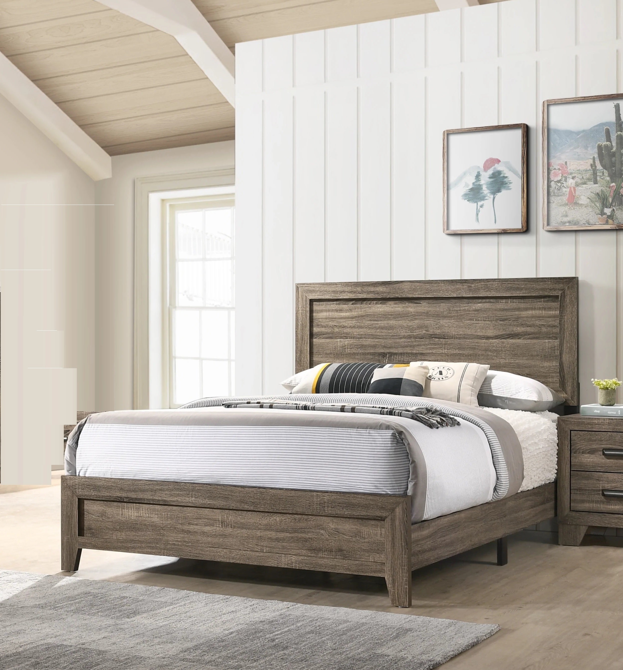 Grey Finish Fabric King Panel Bed - Beautiful Contemporary Wooden Bed