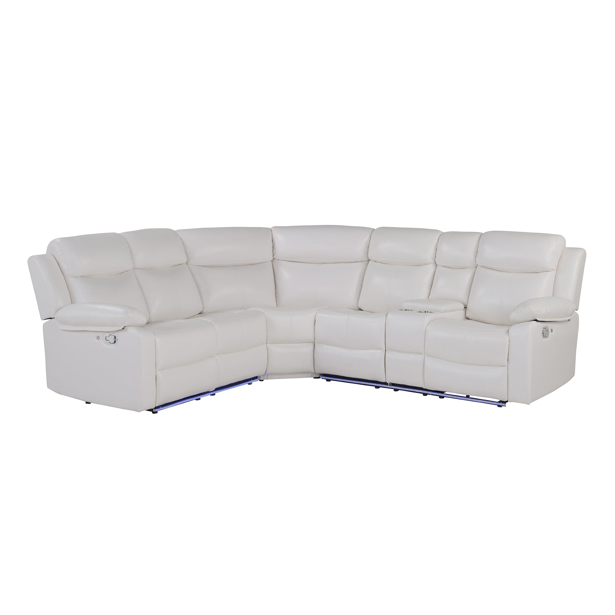 Modern Blanche White RAF Sectional Sofa w/ Recline & Storage