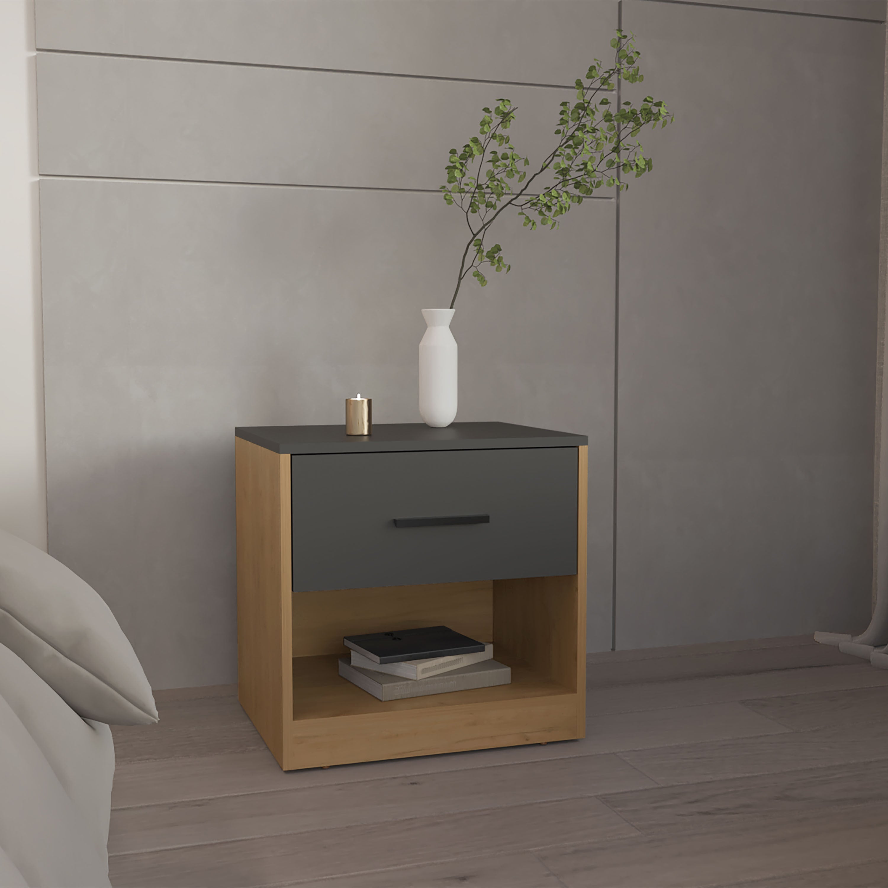 Sleek Nightstand: 1 Door, 1 Shelf | Modern Bedroom Storage
