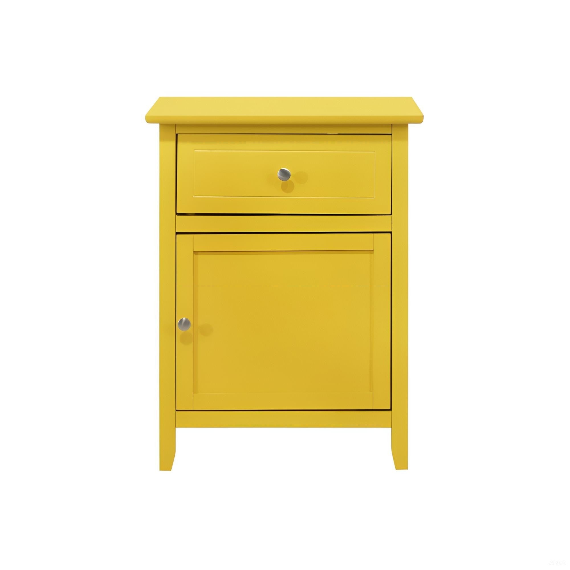 Vibrant Yellow Nightstand | Drawer, Sturdy Particle Board Construction