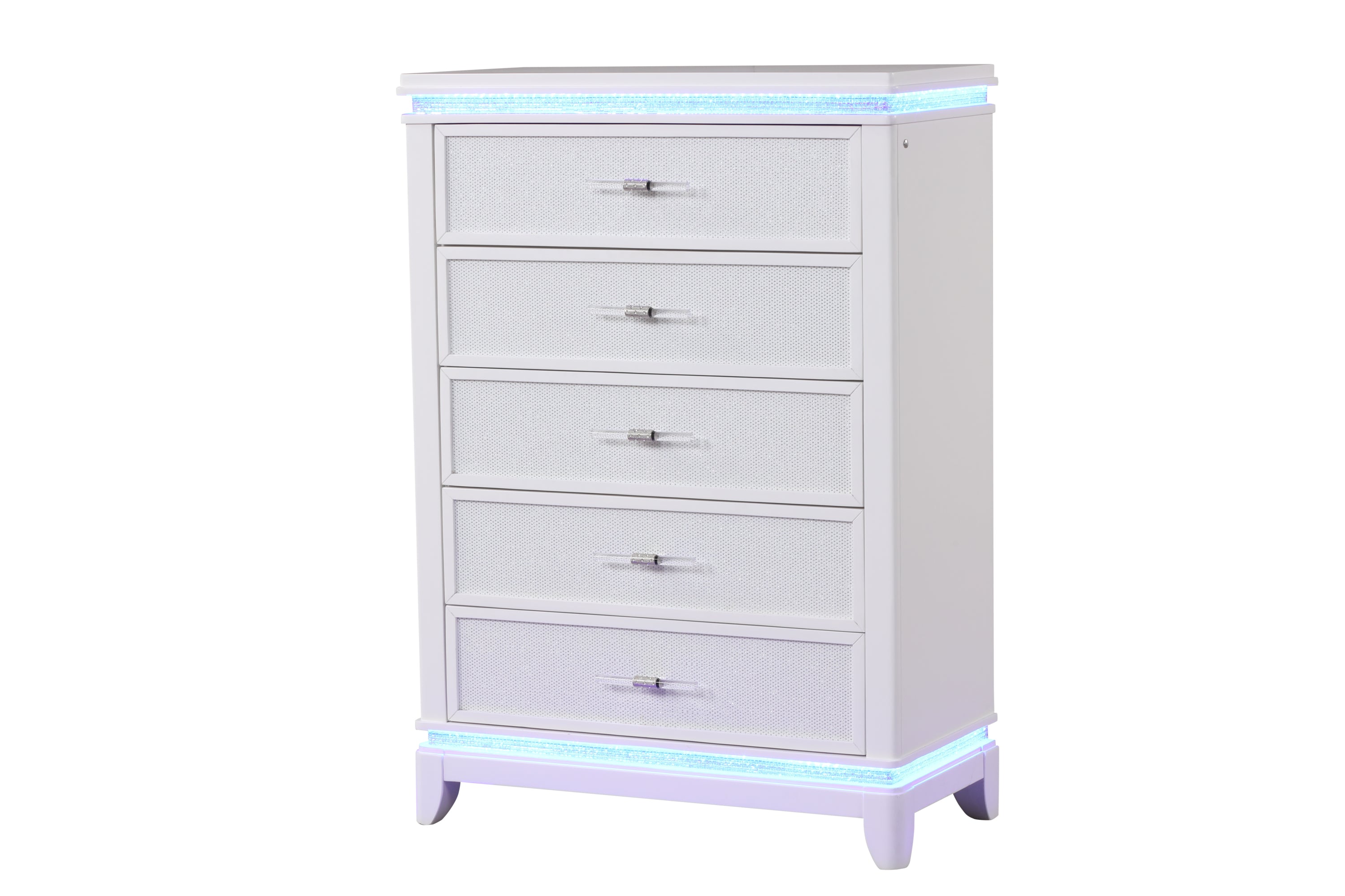 Opium Modern White Wood 5-Drawer Chest w/ Diamond Pulls
