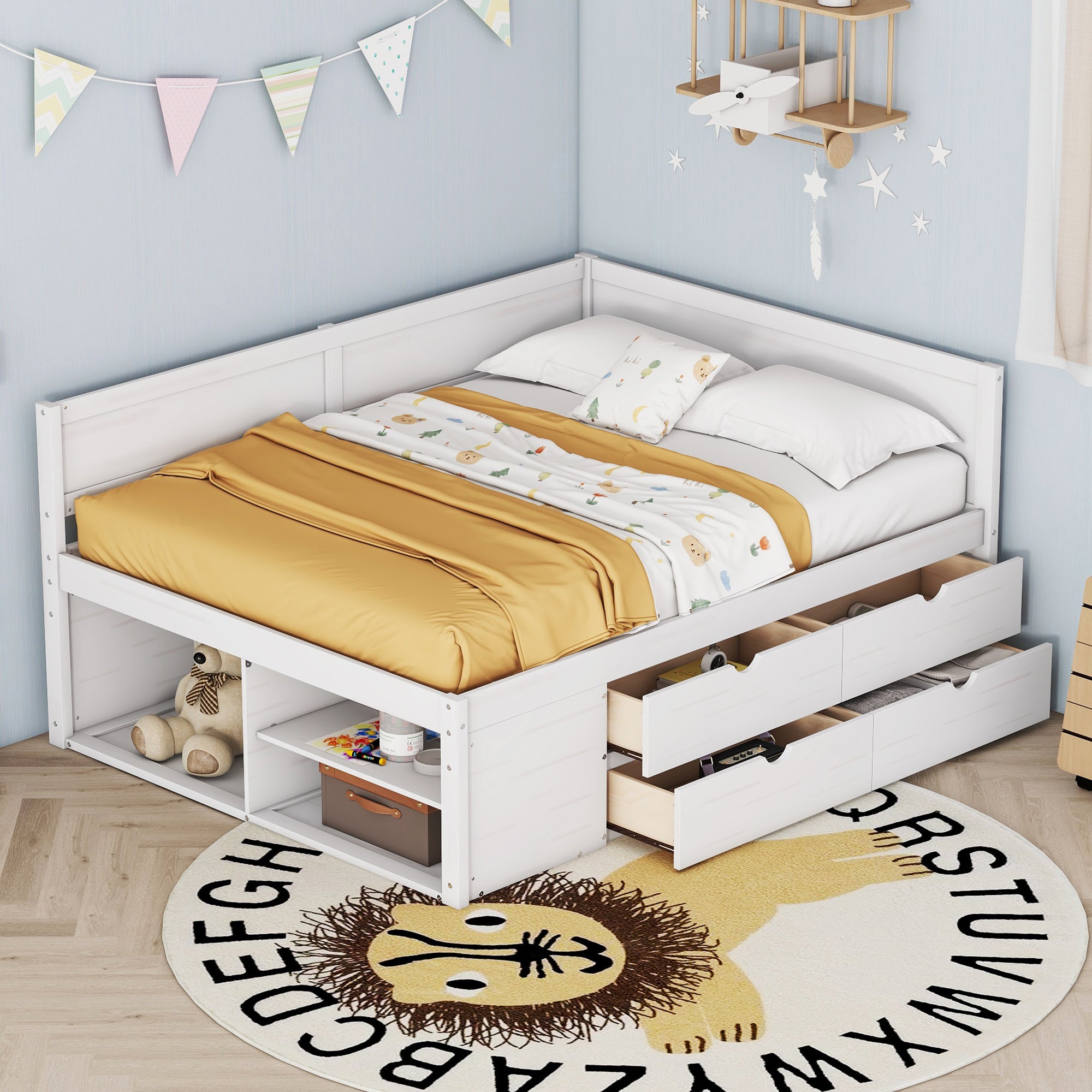 Full Size Daybed with Storage Drawers & Shelves - White Daybed