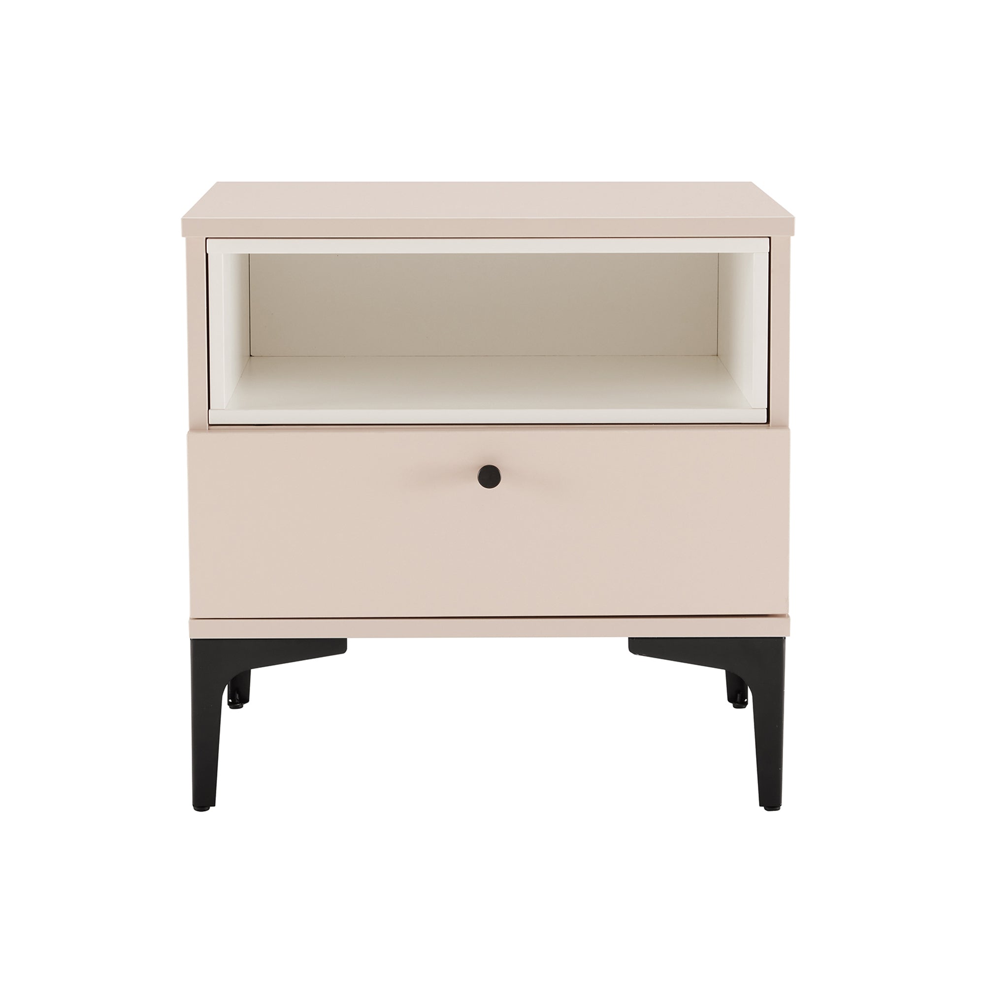 Amara Nightstand: Pale Rose & White, 1-Drawer Bedside Storage