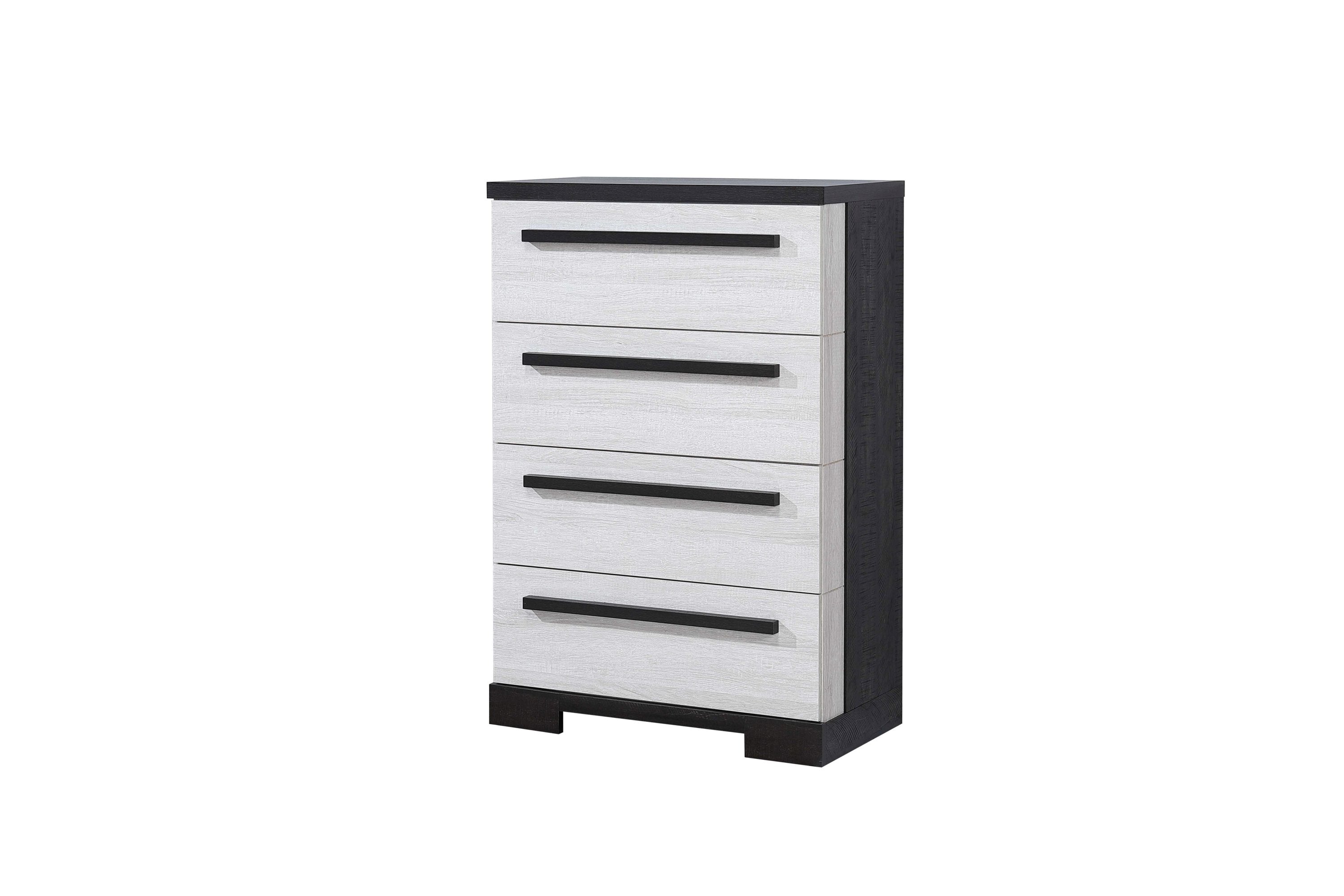 Contemporary 4-Drawer Chest - White & Black Wooden Bedroom