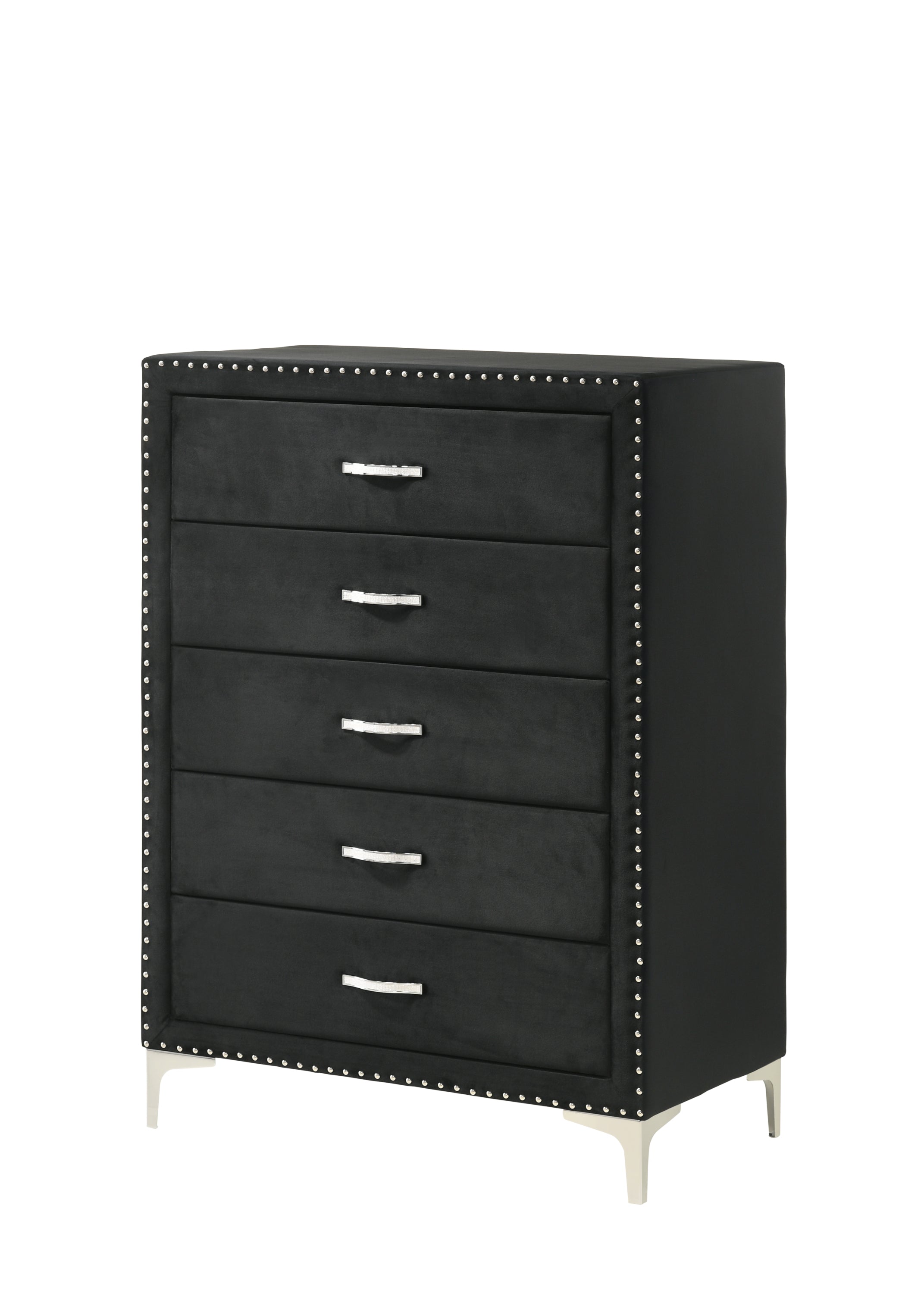 Glam Fabric 5-Drawer Chest, Nailhead Tufted Glass Top