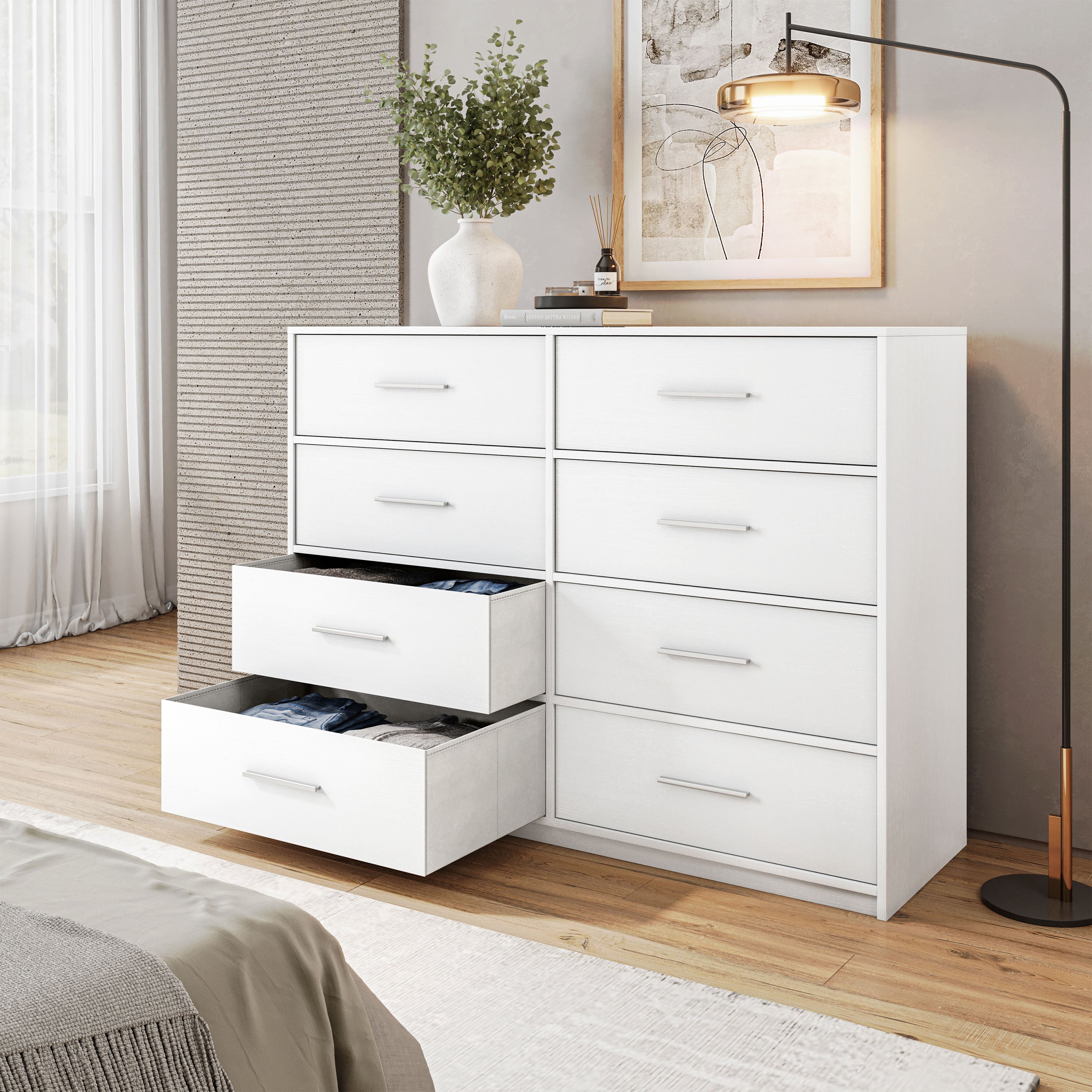 White 8-Drawer Dresser: Large Fabric Storage Drawers Home