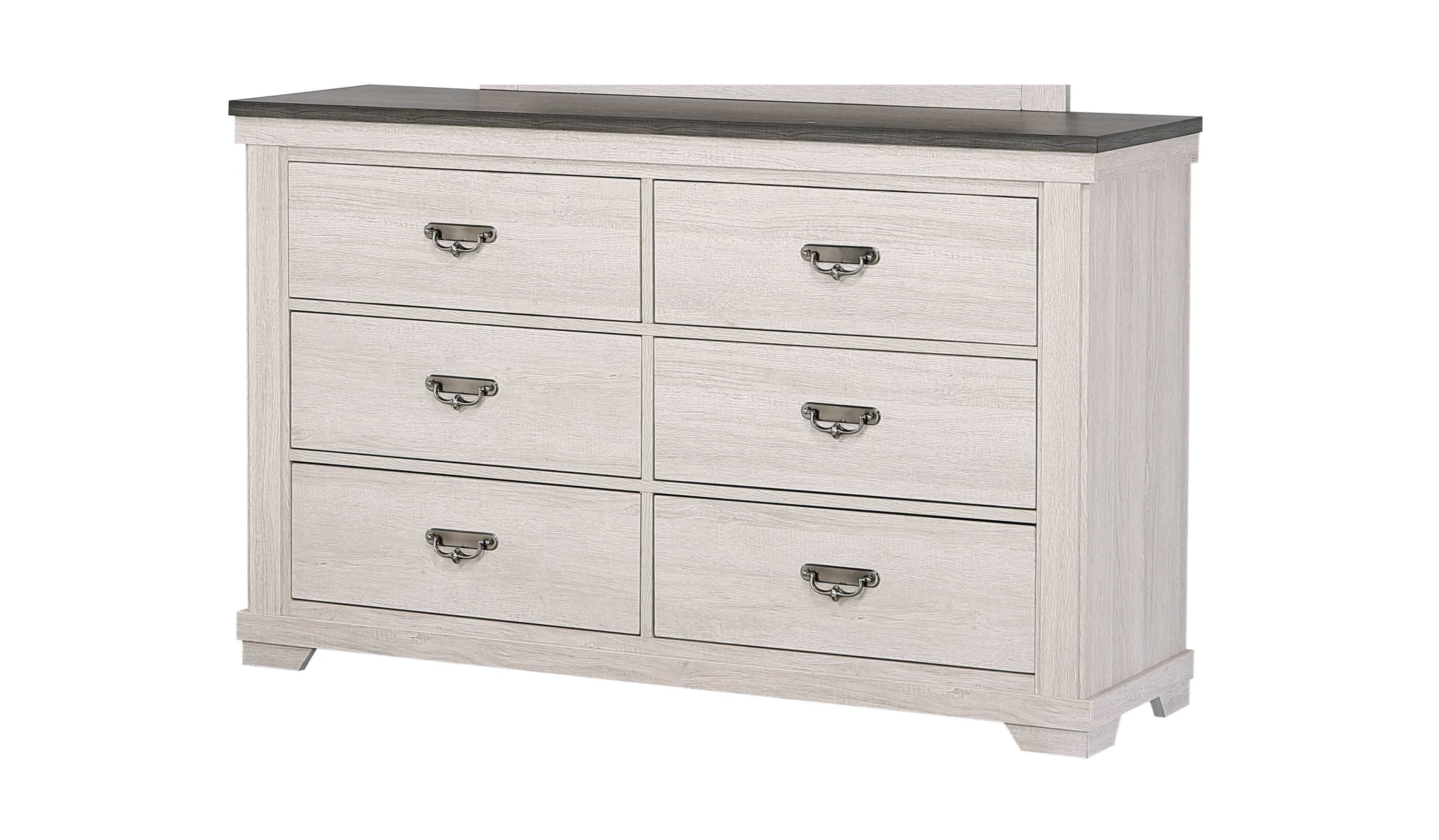 Farmhouse Six-Drawer Dresser - Rustic Beige Solid Wood