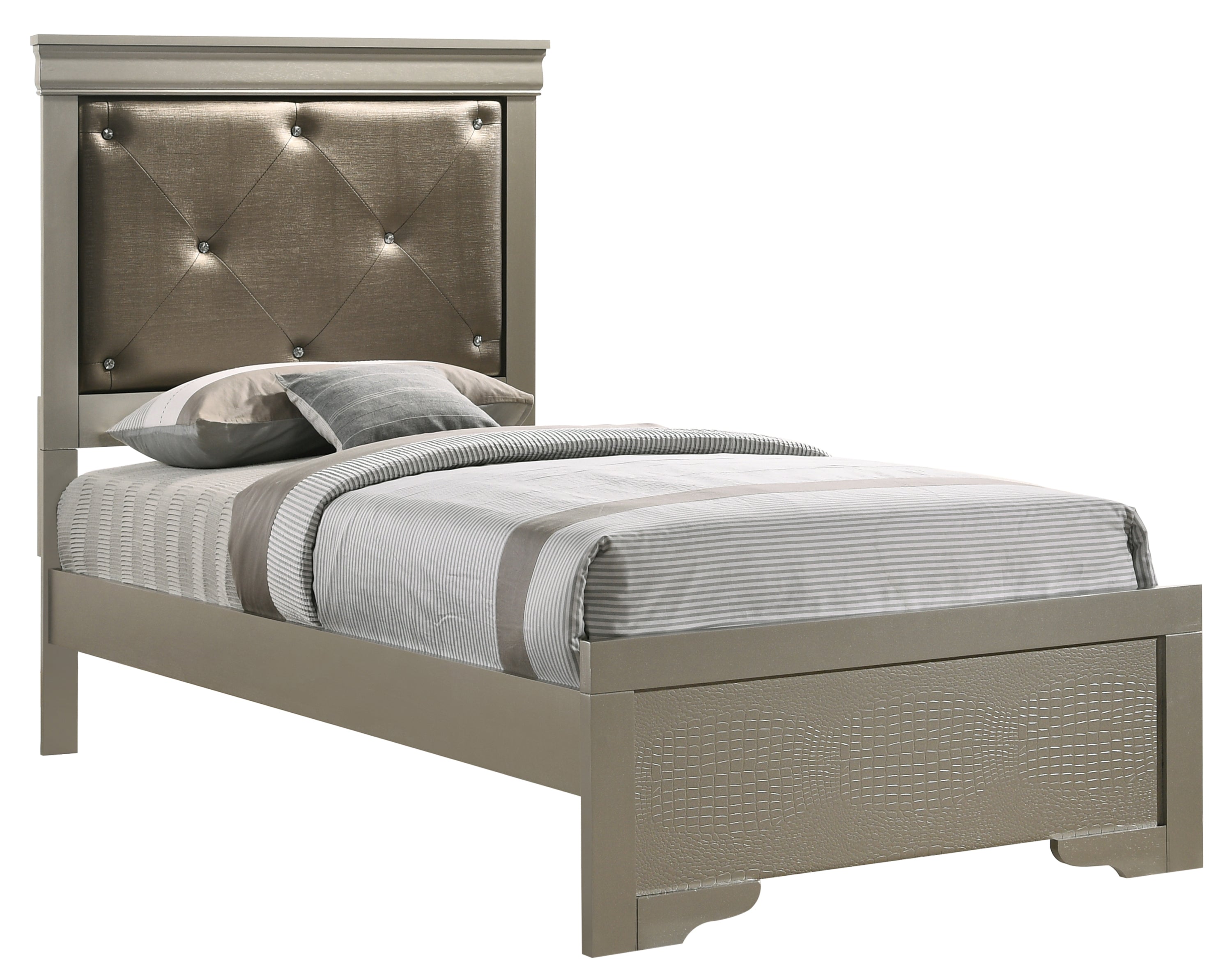 Elegant Silver Champagne Twin Bed - Stylish & Cozy Bedroom Furniture