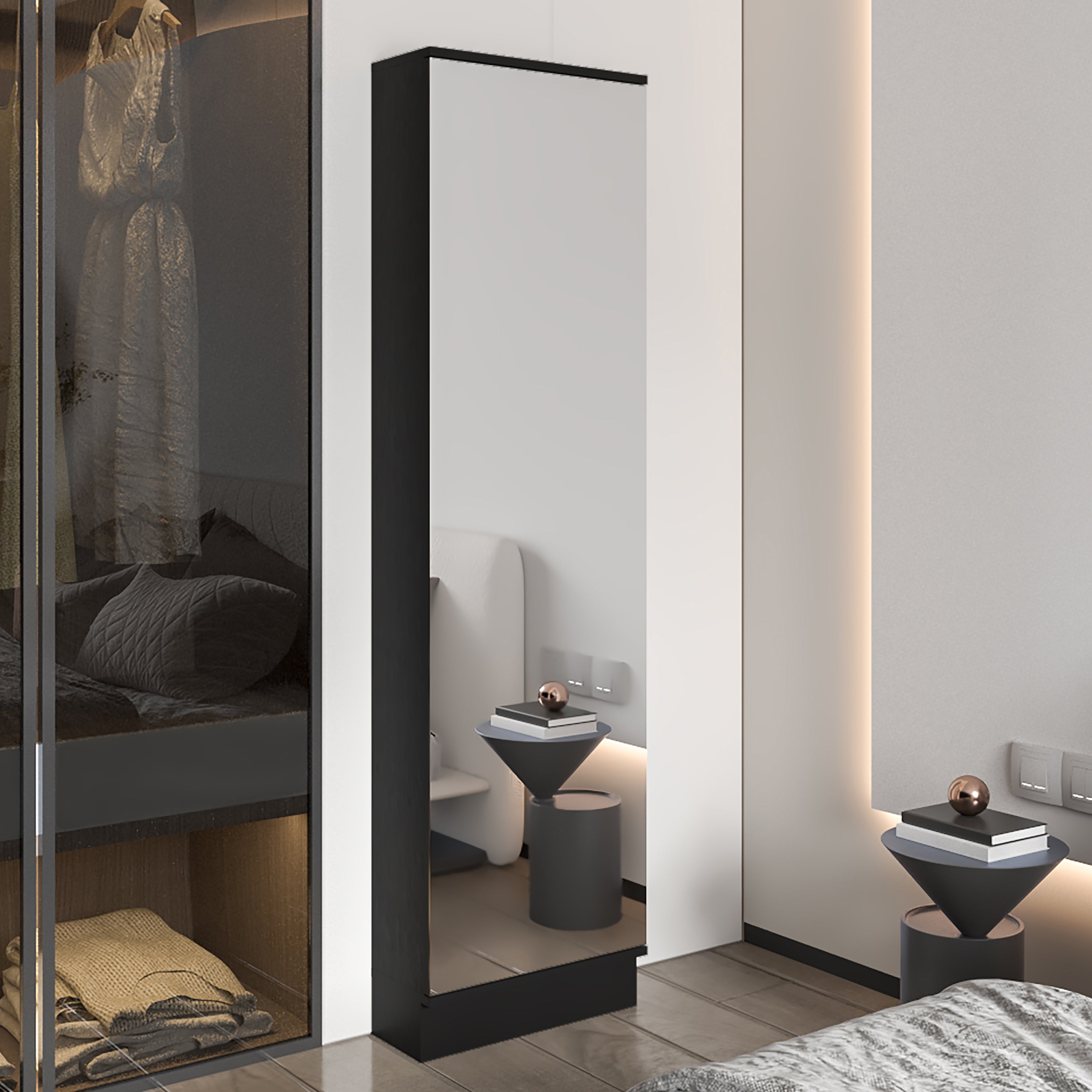 Ruan XL Shoe Rack Cabinet with Mirror & 5 Shelves