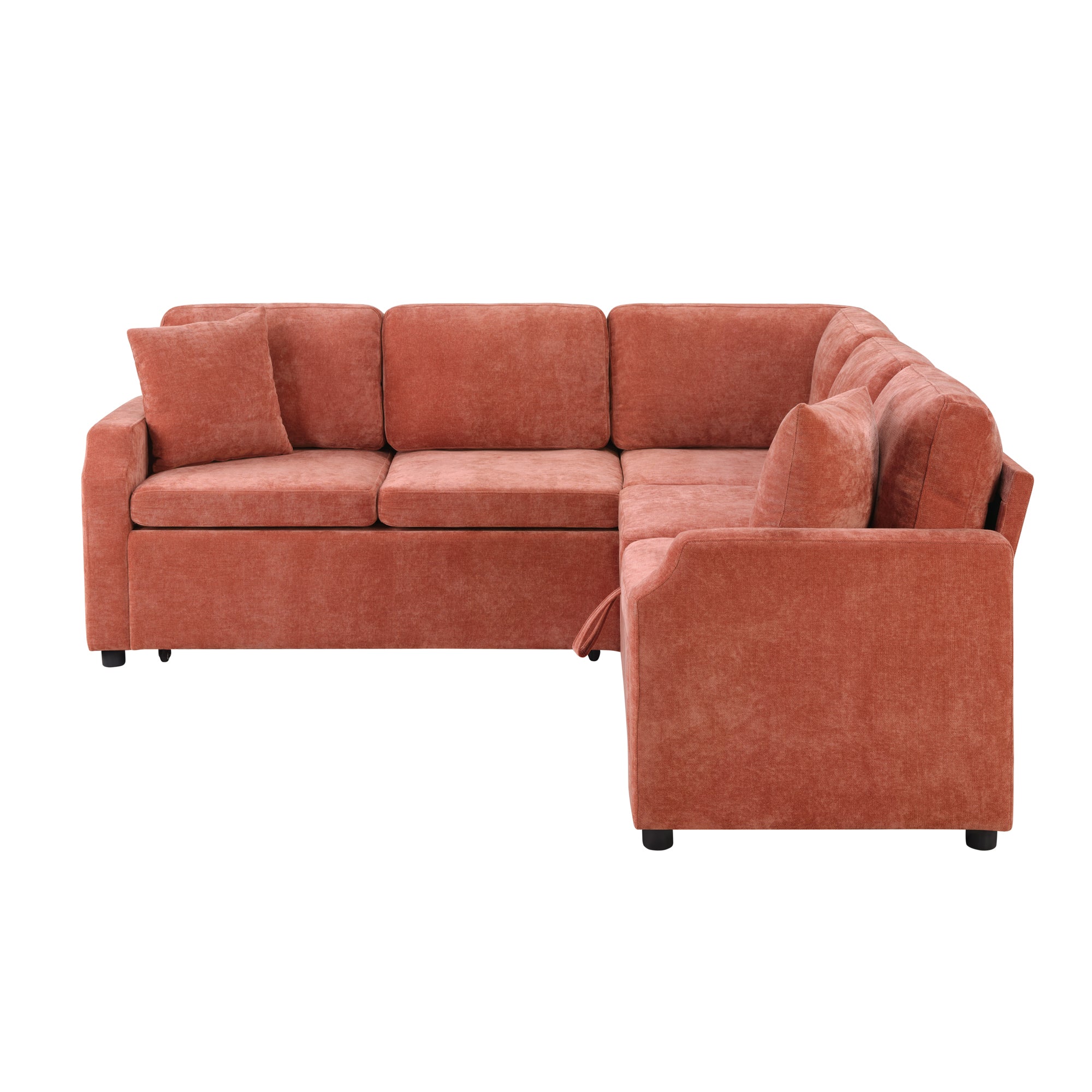 L-Shape Sectional Sofa Bed with Storage - Orange Chenille