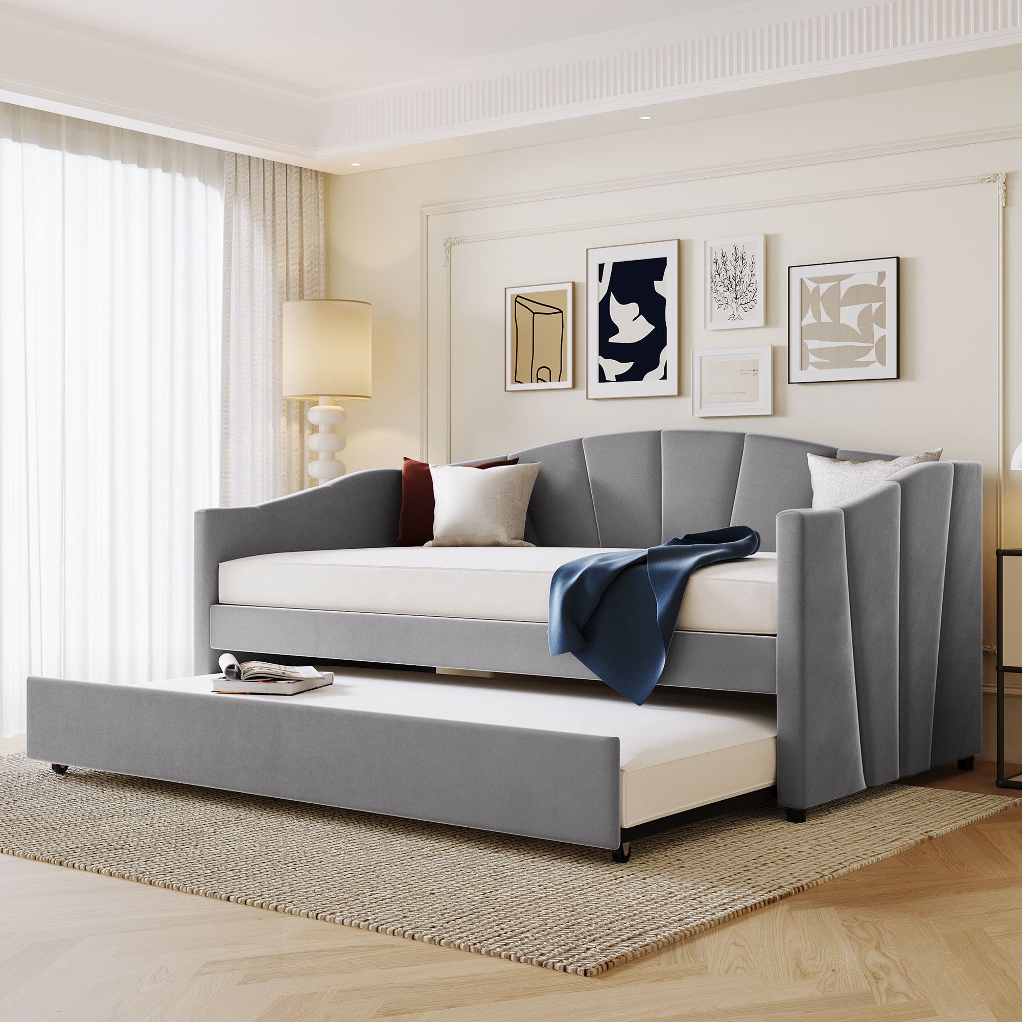 Gray Twin Daybed with Trundle & Slat Base