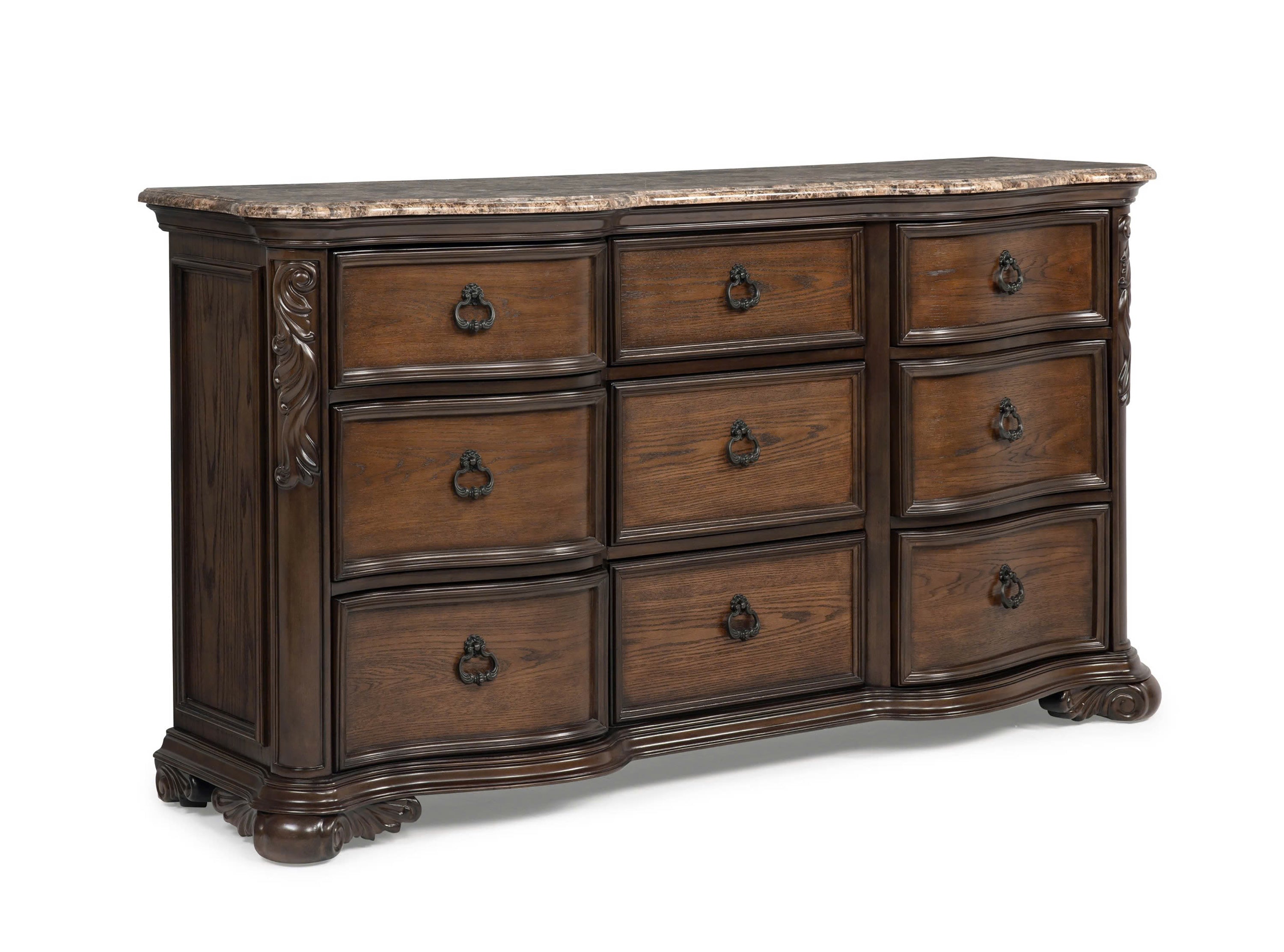 Genuine Marble Top Solid Wood 9-Drawer Bedroom Dresser