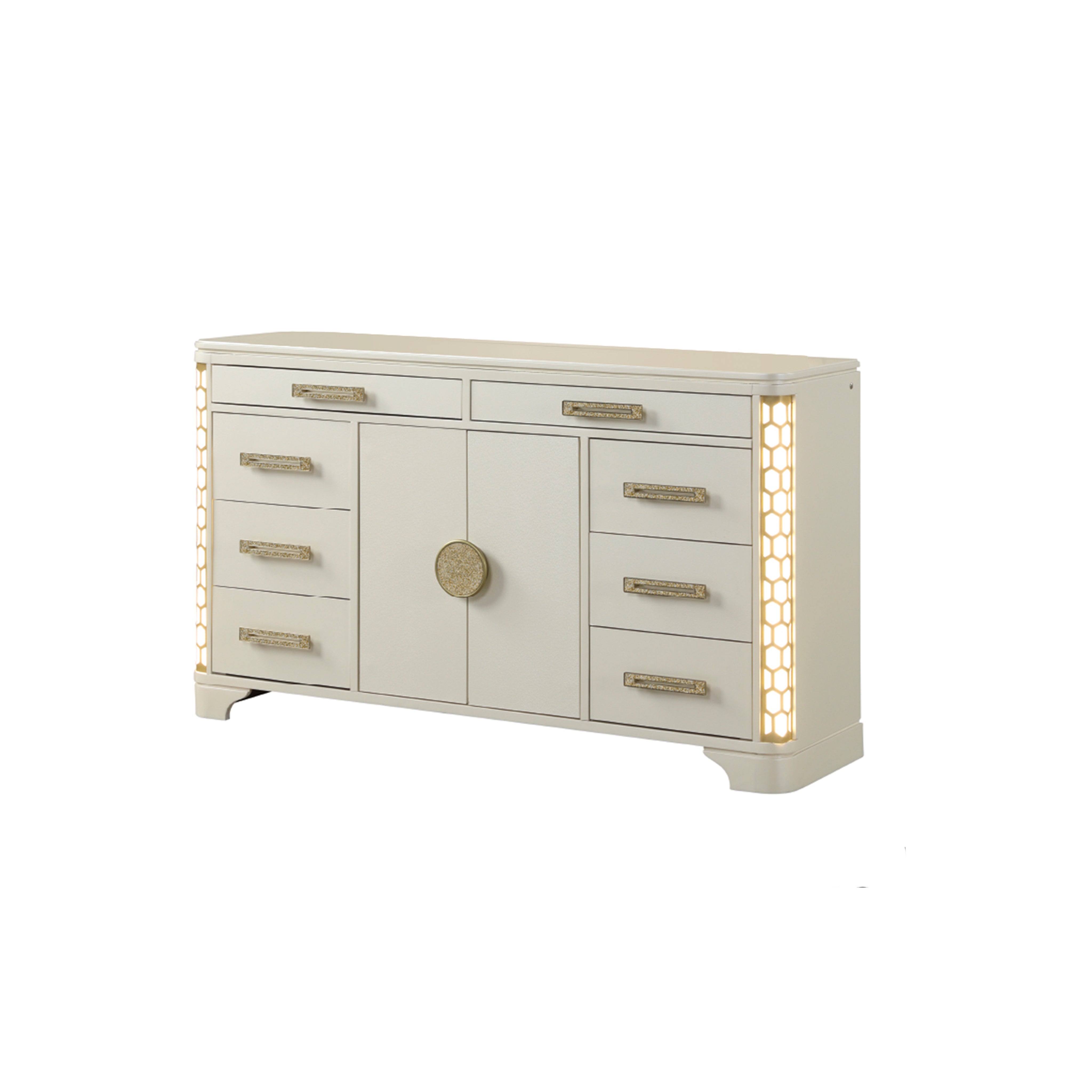 Jasmine 8-Drawer LED Wood Dresser - Beige