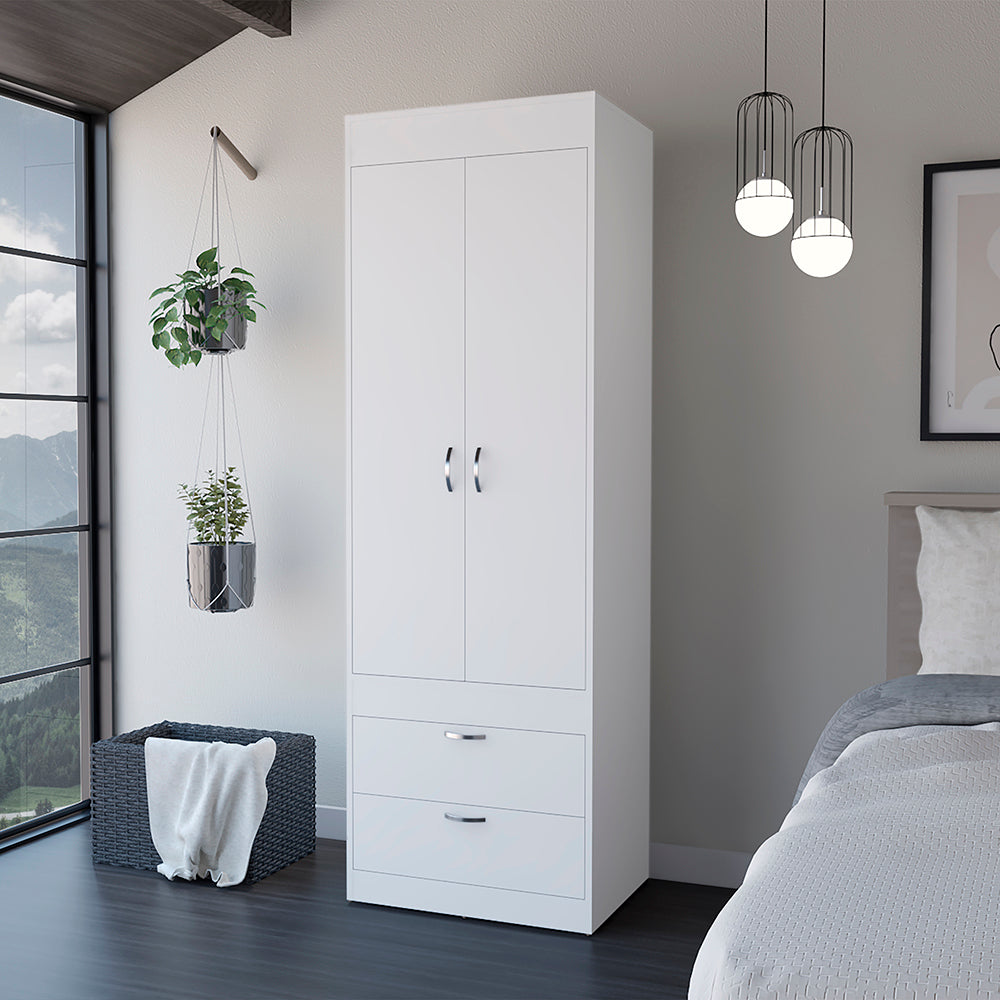 Tarento White Armoire with 2 Drawers - Stylish Storage