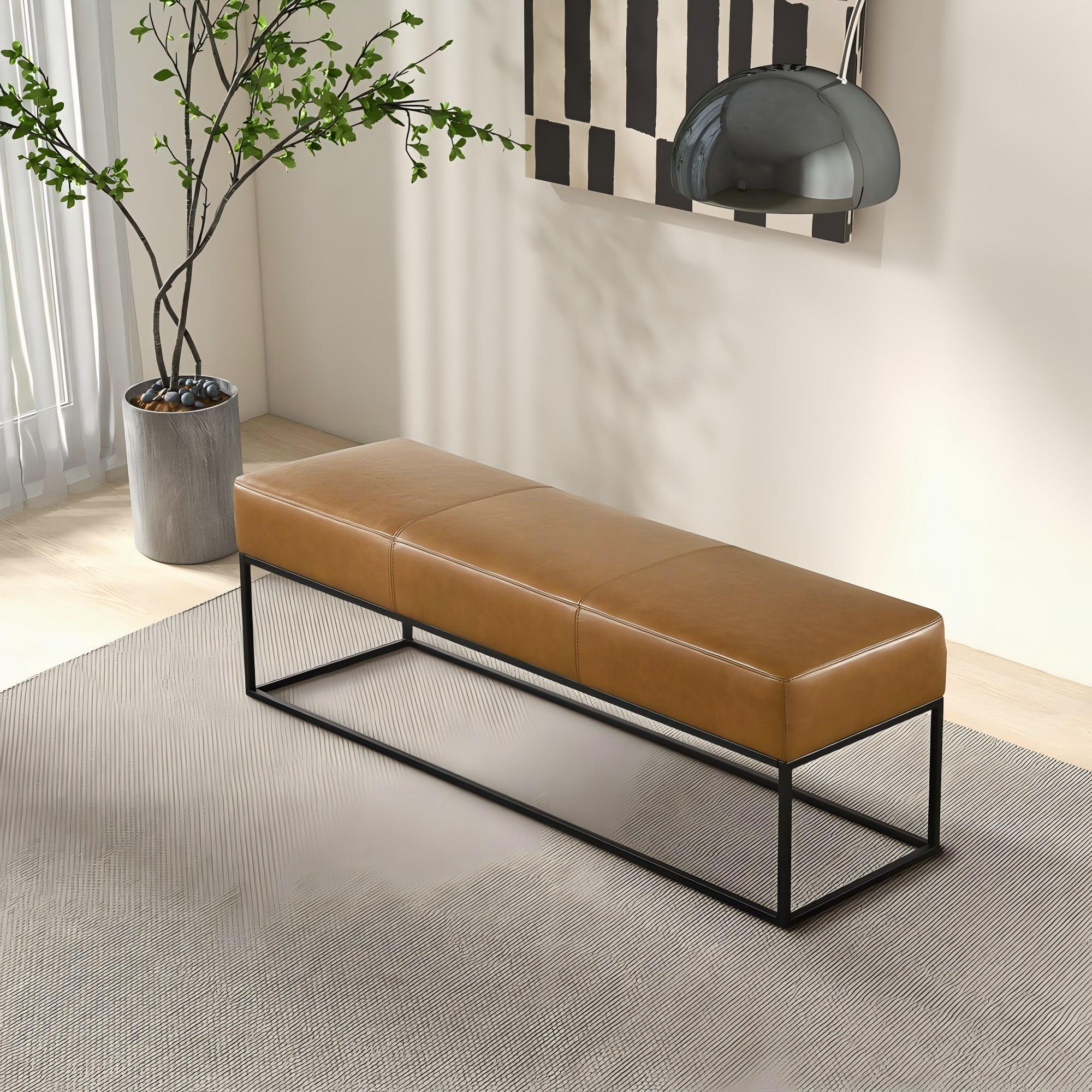 Odessa Tan Leather Bench - Premium Leather Seating