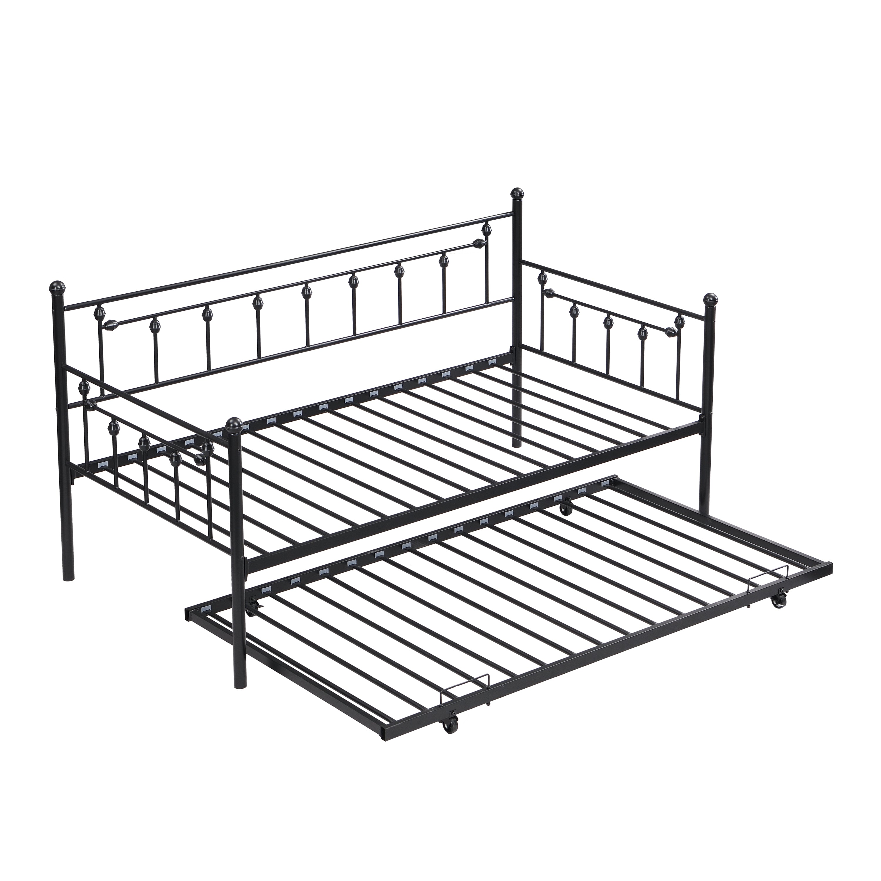 Modern Black Metal Daybed with Trundle Bed - Space Saving